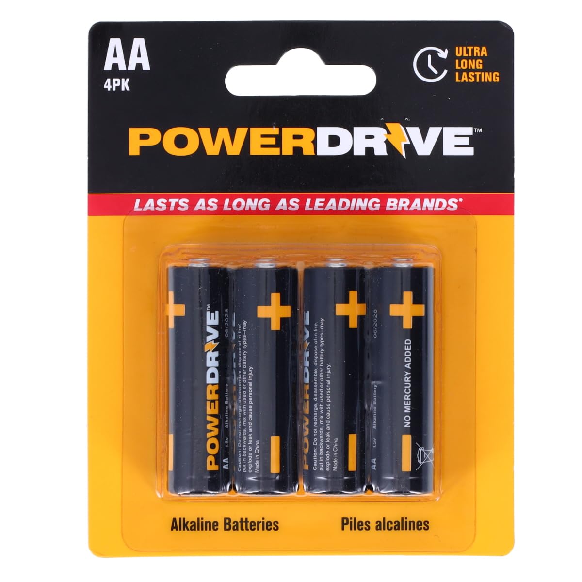 PowerDrive LDR64B AA Alkaline Batteries - 4 Pack Long Lasting High Performance Batteries for Remote Controls, Toys, Flashlights & Electronic Devices