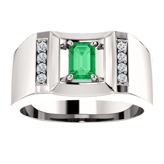 14KT Gold Men's Emerald and Diamond Accent Ring - 0.56ct Emerald & 0.12ctw Diamonds - Elegant Jewelry for Weddings, Anniversaries & Special Occasions