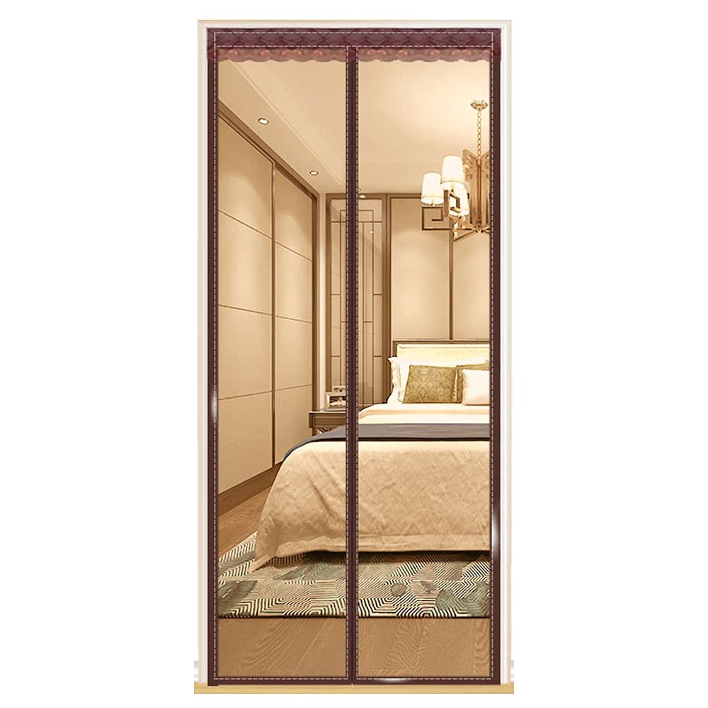 **72x90 Inch Magnetic Screen Door - Easy Install Pet Friendly Mesh Net for Sliding Doors & Entryways - Keep Bugs Out, Let Pets & Breezes In - Brown**