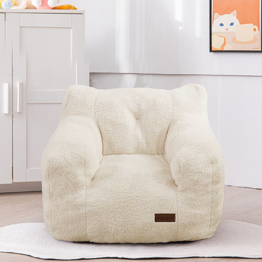 MAXYOYO Kids Sherpa Bean Bag Chair - Soft Teddy Lazy Sofa for Boys and Girls, Cozy Beige Lounge Chair for Bedroom, Playroom & Reading Nook