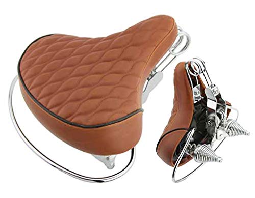 Lowrider Beach Cruiser Bike Saddle - Diamond Web Spring Brown Seat for Cruiser, Chopper, Fixie, Road & Mountain Bikes | Comfortable Replacement Bicycle Seat for Beach Riding & Urban Commuting