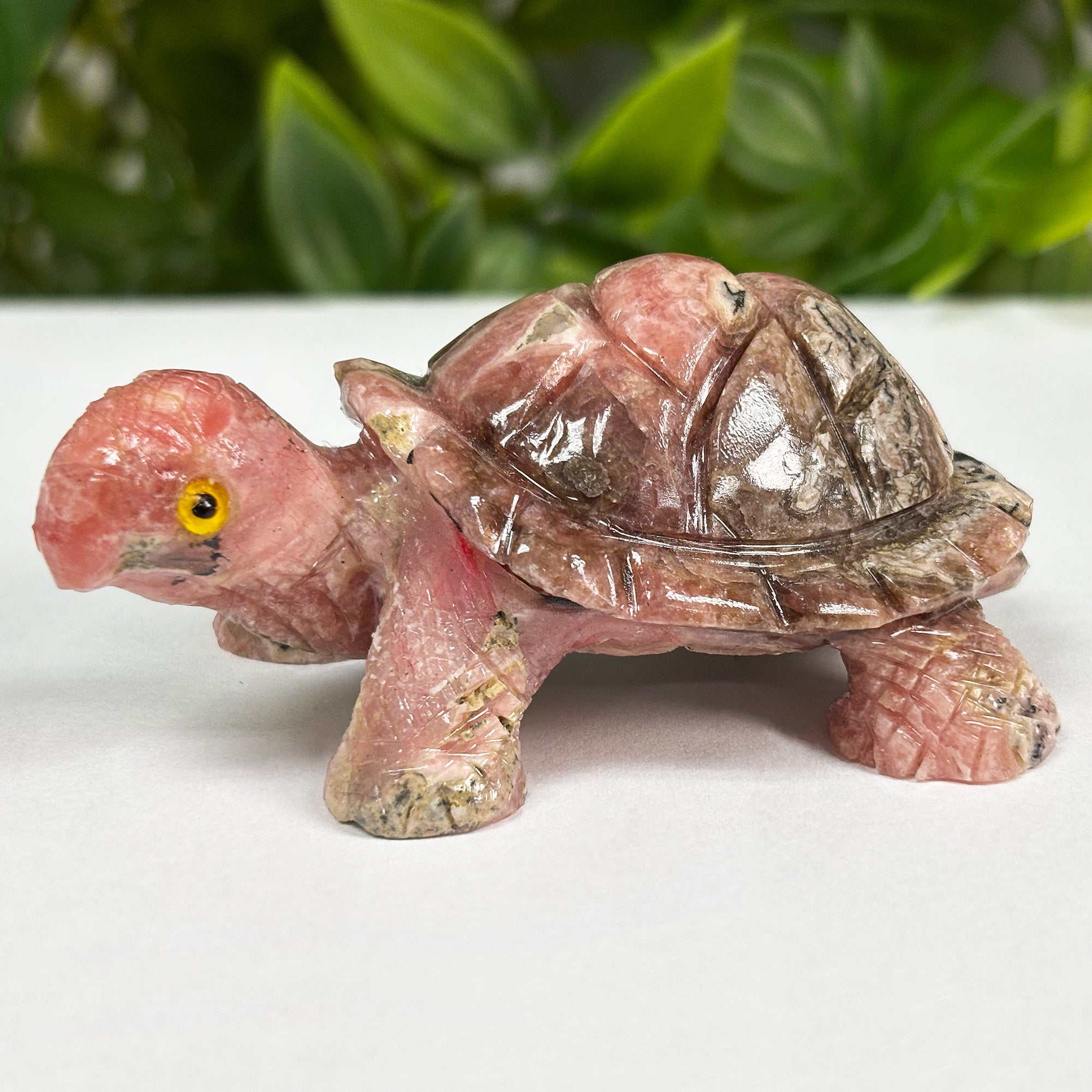 Hand Carved Rhodochrosite Turtle Gemstone Figurine - Natural Stone Animal Sculpture for Home Decor, Meditation & Feng Shui - Unique Gift for Collectors & Nature Lovers