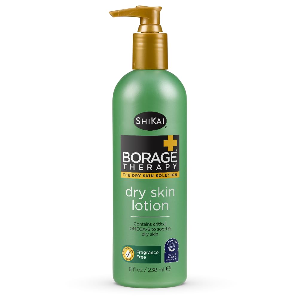 ShiKai Borage Therapy Dry Skin Lotion - 8 oz Unscented Body Moisturizer with Oatmeal & Shea Butter | Hydrating Lotion for Dry Hands, Face & Body | Perfect for Winter Care, Eczema Relief & Daily Skincare Routine