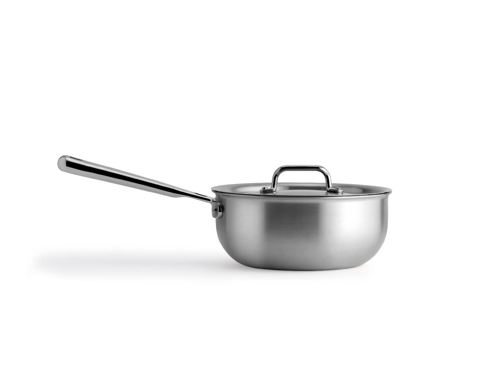 Misen 5-Ply Stainless Steel Saucier Pan with Lid - Induction Compatible 3 QT Sauce Pot with Curved Sides for Smooth Stirring - Oven Safe to 800°F - Even Heat Distribution & Ergonomic Handle - Perfect for Sauces, Soups, and Risotto Cooking
