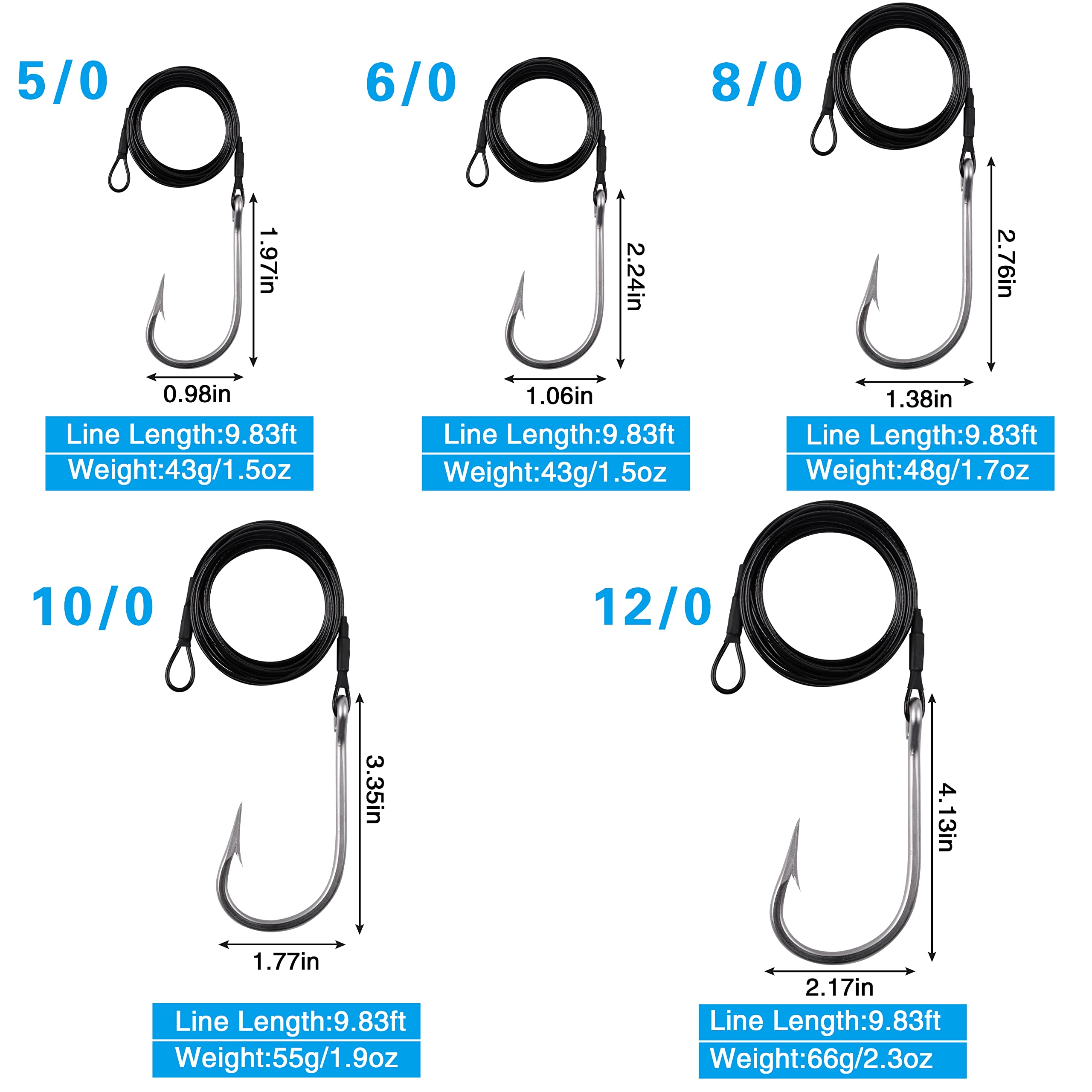 2pcs Surf Fishing Leader Rigs with Tuna Shark Hooks - Stainless Steel Cable Leader Wire for Deep Sea Fishing - Big Game Shark & Tuna Rig for Toothy Fish - Perfect for Saltwater Surf Fishing & Offshore Angling