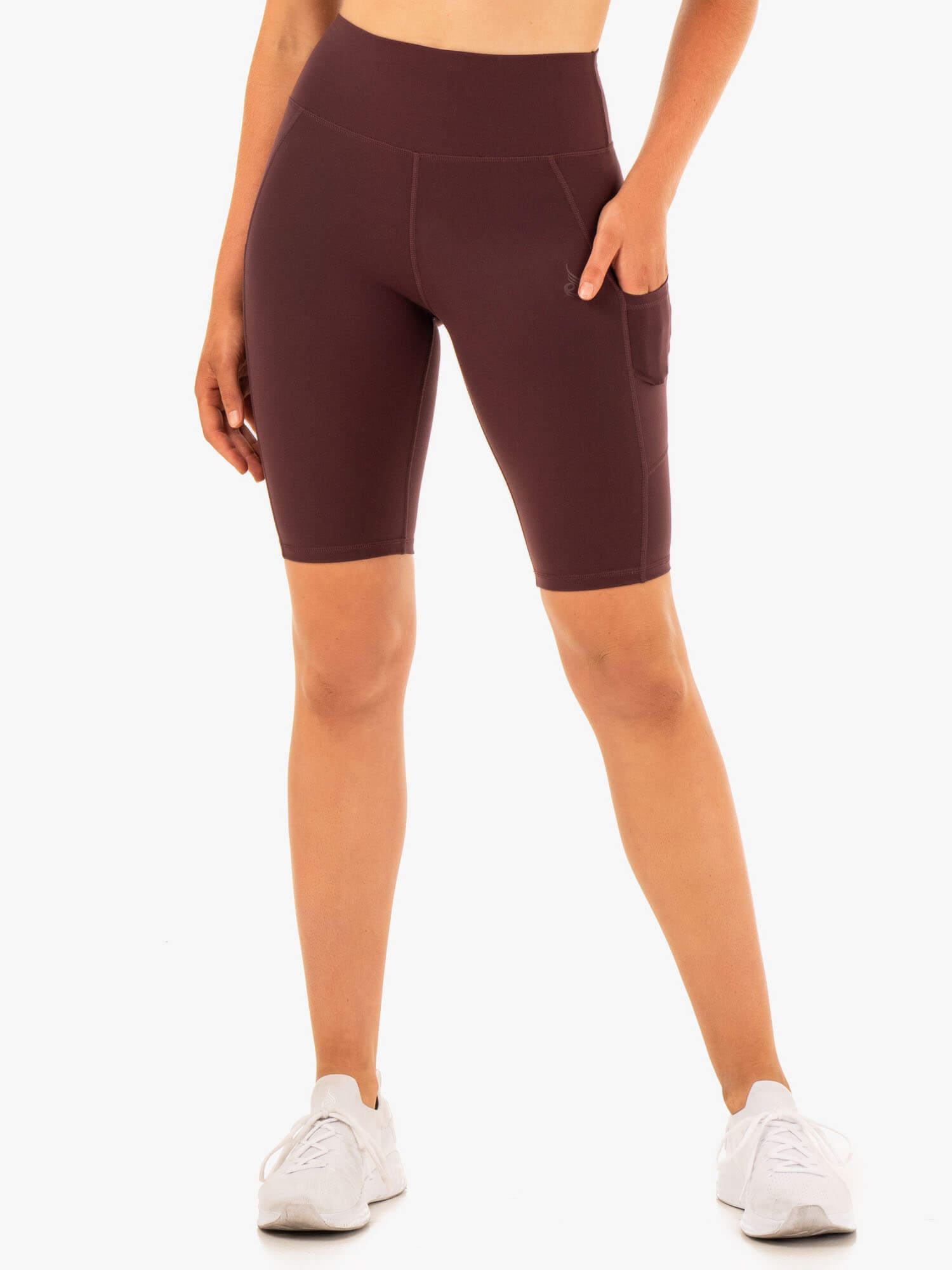 Reset High Waisted Pocket Bike Shorts for Women - Chocolate Brown - Comfortable Workout & Yoga Shorts with Pockets for Running, Cycling, and Lounge Wear