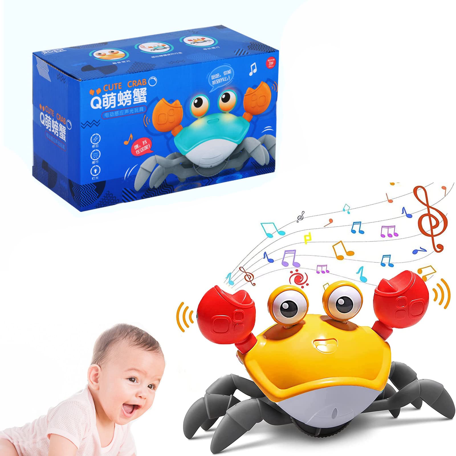 Interactive Crawling Crab Baby Toy with Music, Lights & Sounds - Fun Tummy Time & Sensory Toy for Infants - Yellow Dancing Crab for Early Learning & Playtime