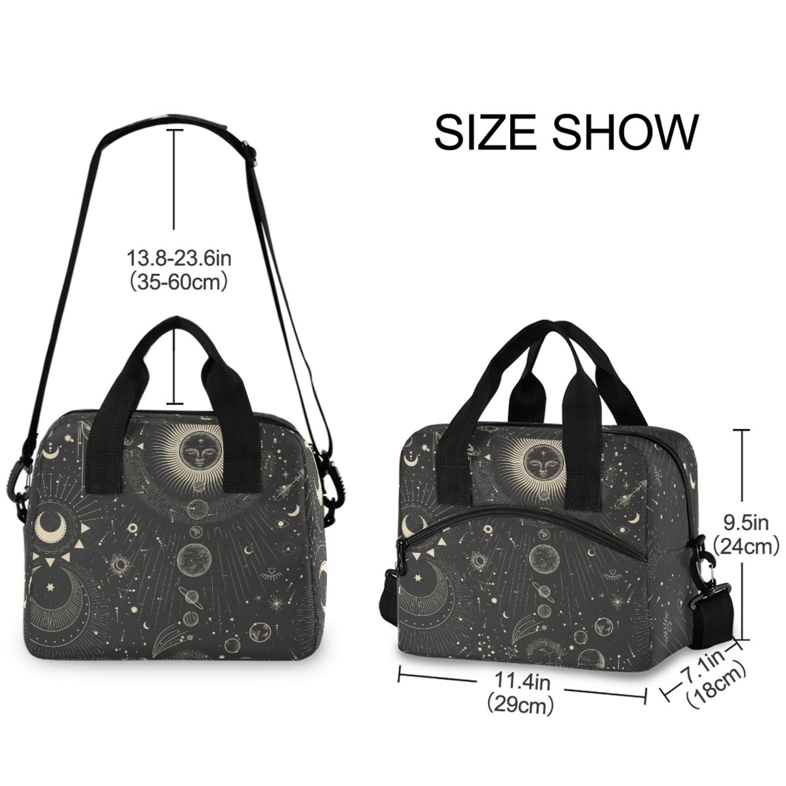 Moon and Stars Gothic Insulated Lunch Bag - Reusable Leakproof Cooler Tote for Women & Men - Adjustable Shoulder Strap Lunch Box for Work, School, Picnic, Camping - Perfect for Office Lunches, Outdoor Adventures and Daily Commutes