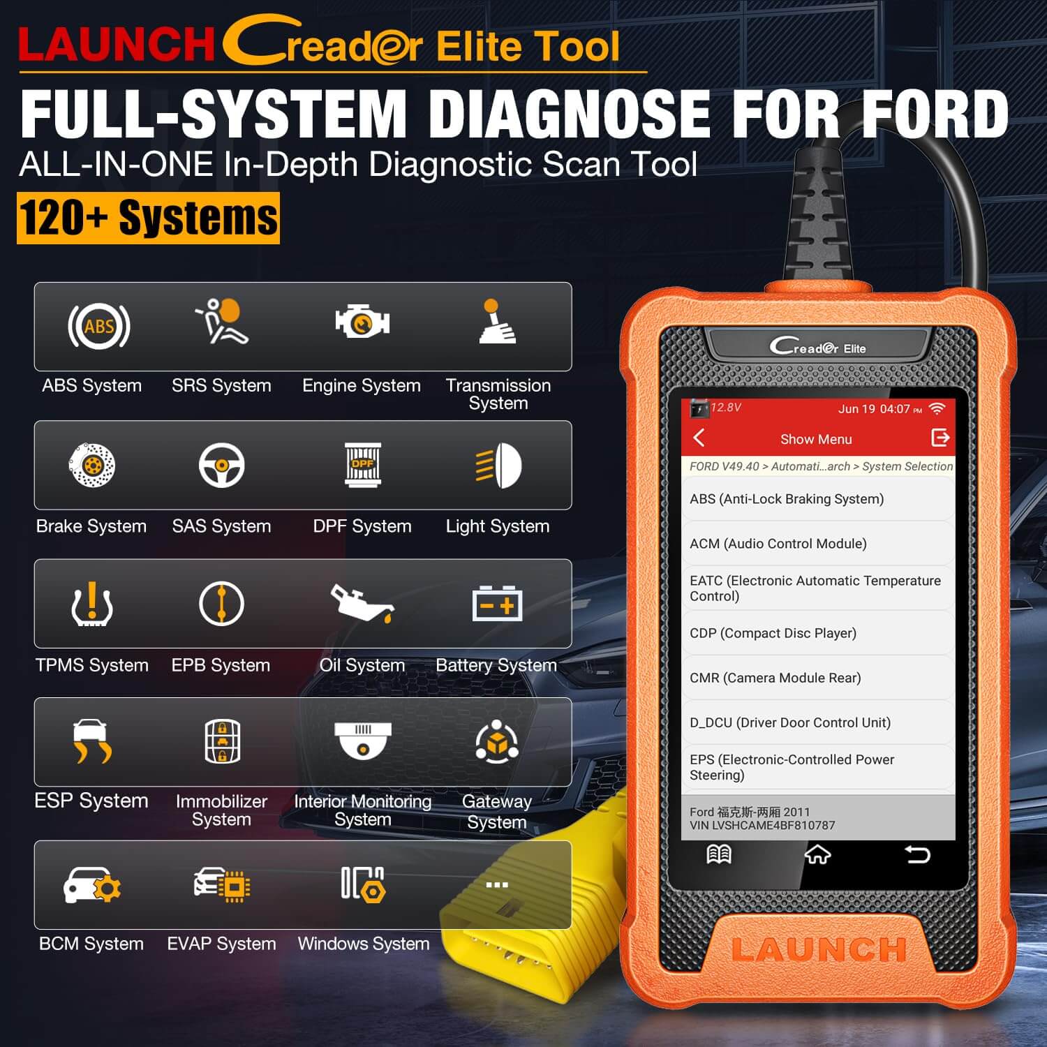 LAUNCH X431 Creader Elite OBD2 Scanner for Ford, Lincoln, Mazda - Bidirectional Diagnostic Tool with Full System Scan - Perfect for DIY Mechanics & Professional Auto Repair Shops