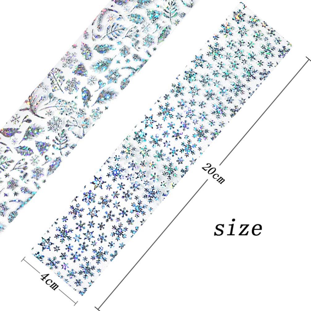 Lurrose 30 Sheets Holographic Christmas Nail Foil Stickers - Silver Snowflake Nail Art Transfers & Decals for DIY Manicure | Perfect for Holiday Parties, Gift Wrapping & Winter Nail Designs