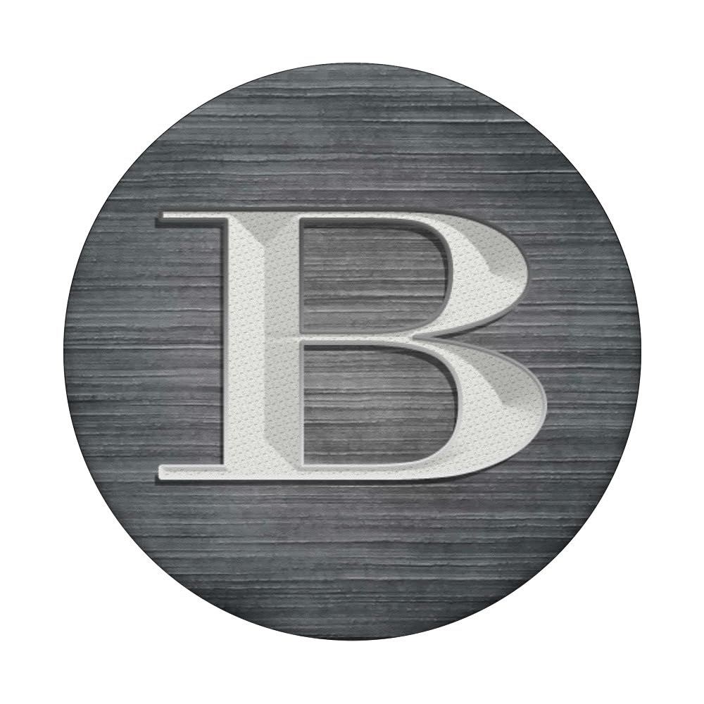 Monogram Initial Letter B PopSocket - Brushed Steel Letter B PopGrip with Swappable Top for Phones & Tablets - Perfect for Personalization, Gifts, and Everyday Use