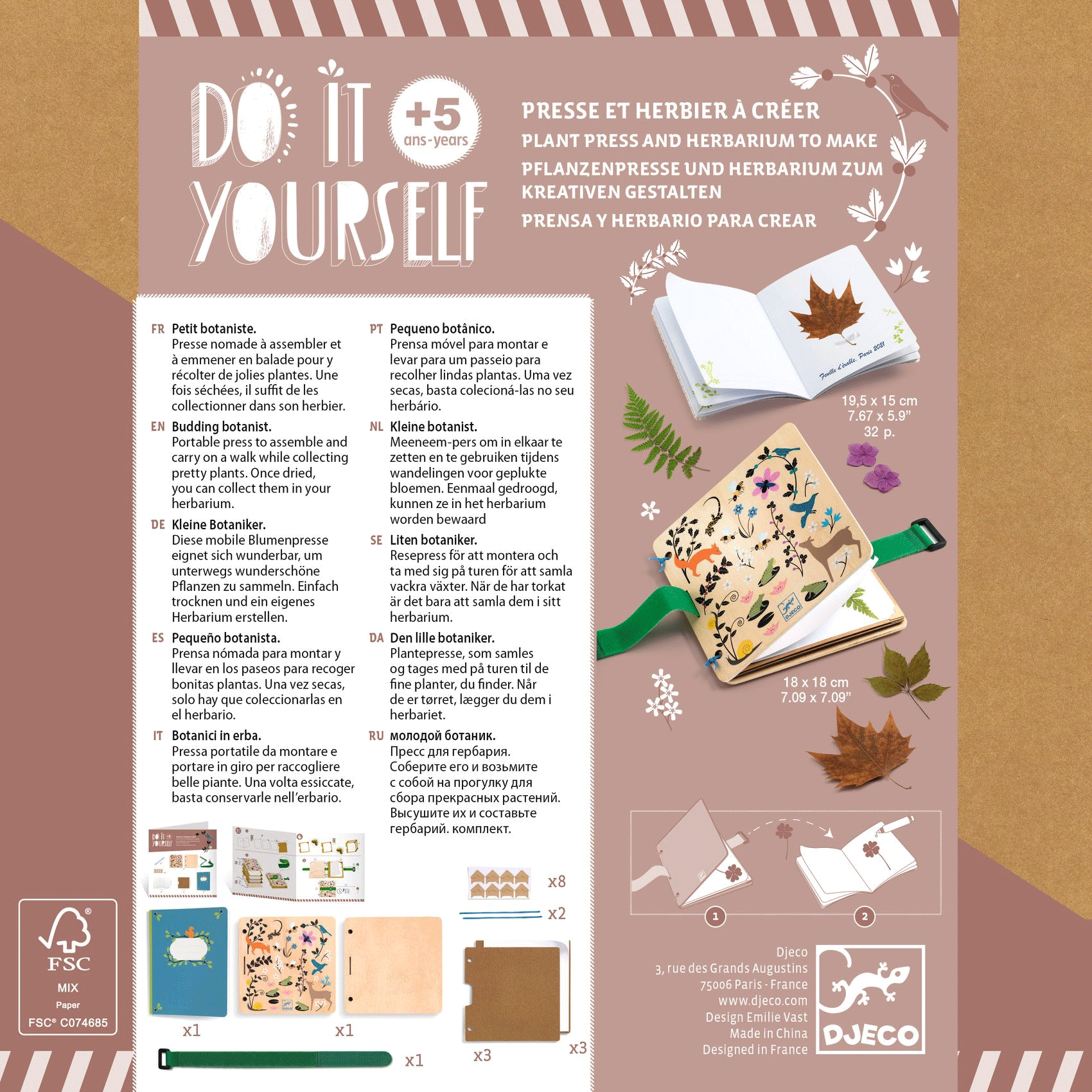 DIY Plant Press and Herbarium Kit by Djeco - Preserve Flowers & Leaves for Botanical Art, Science Projects, and Nature Crafts
