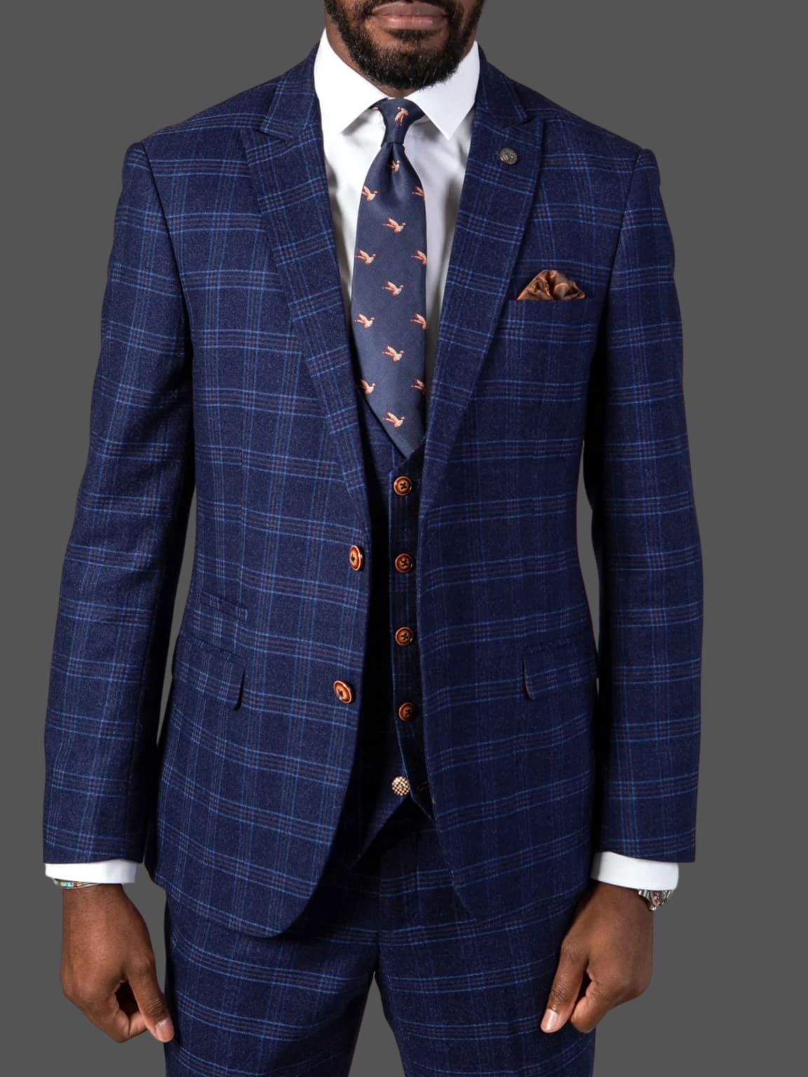 Marc Darcy Chigwell Men's Blue Tweed Check 3 Piece Suit - Formal Business Attire for Weddings, Office & Special Occasions