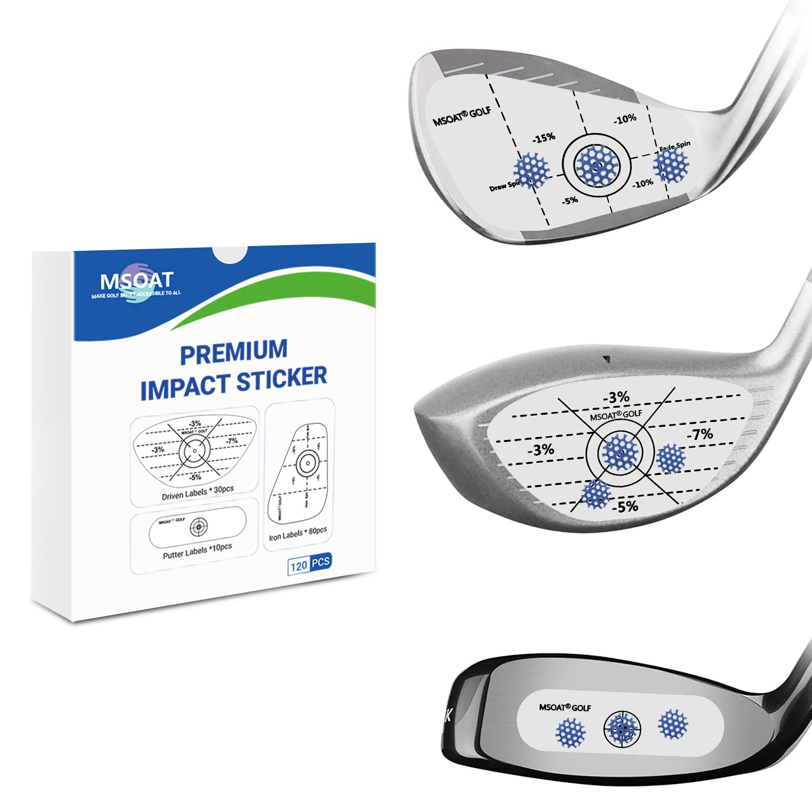 MSOAT Golf Impact Tape Labels - 3-in-1 Self-Teaching Sweet Spot & Swing Analysis Stickers | Improve Golf Swing Accuracy & Distance | Perfect for Driving Range Practice & Club Fitting Sessions