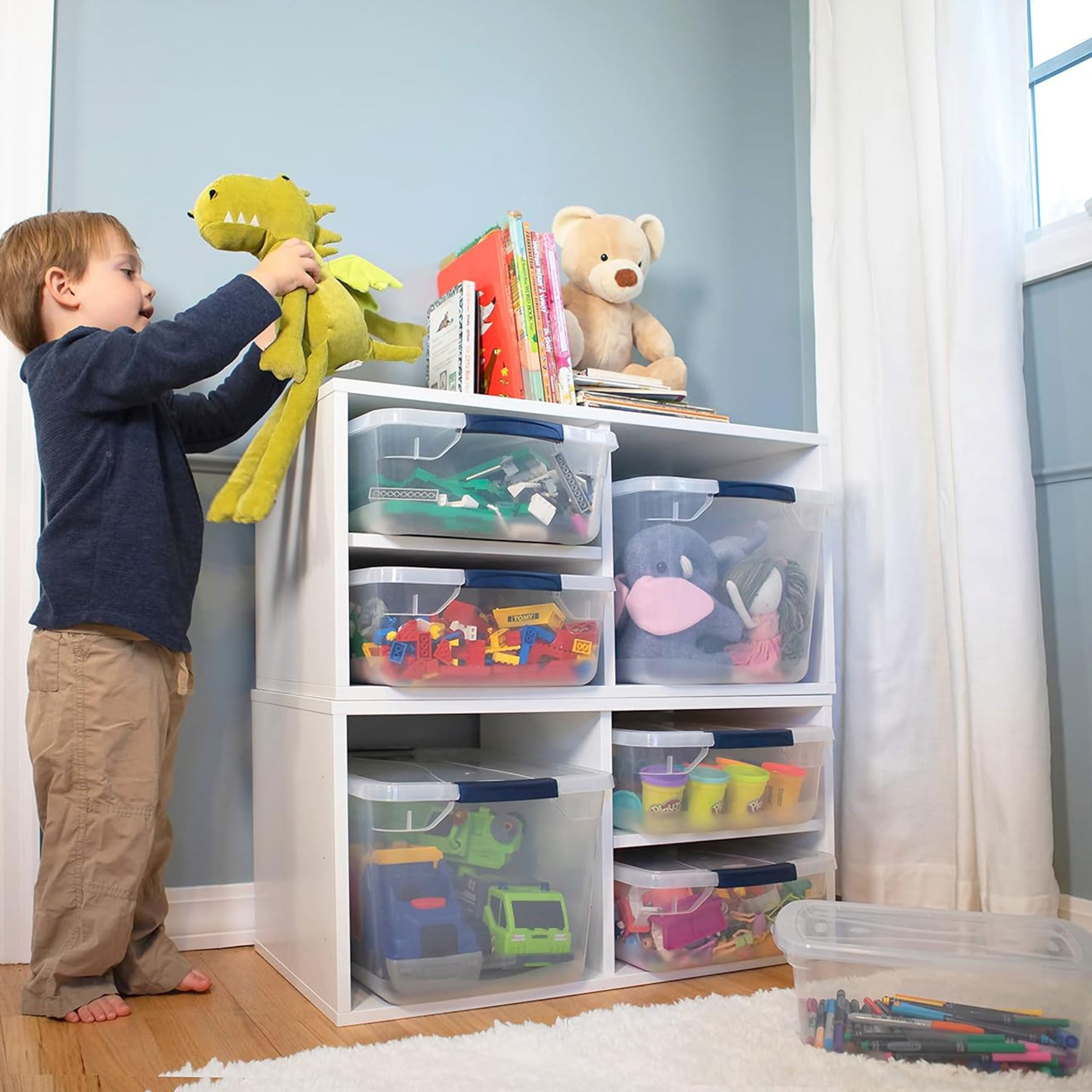 Rubbermaid Cleverstore Clear 16-Pack Stackable Plastic Storage Bins with Latching Lids - BPA-Free, Made in USA - Perfect for Dorm Room Organization, Closet Storage & Home Decluttering