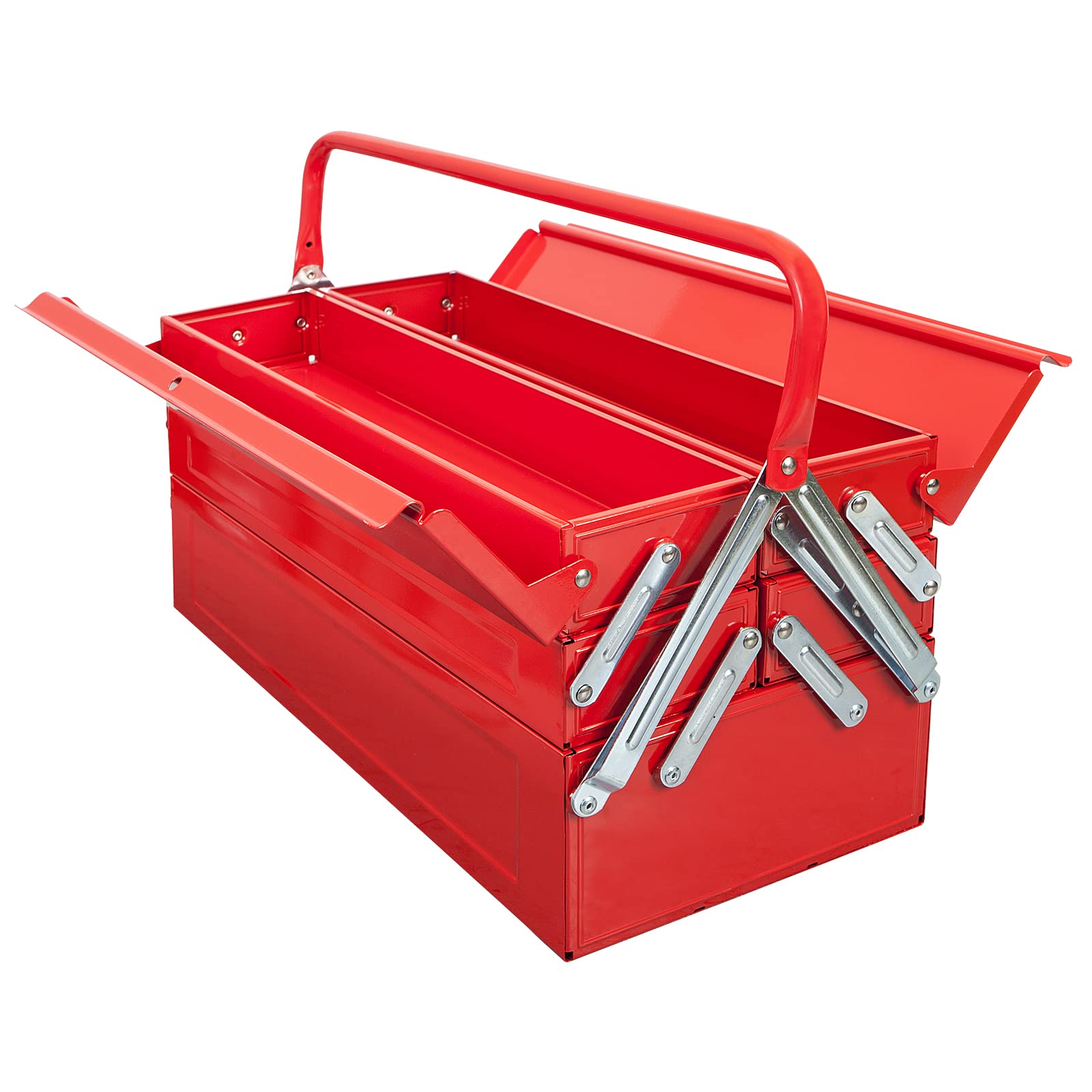 Torin 18-Inch Heavy Duty Steel Tool Box with 5-Tray Cantilever Organizer | Portable Metal Tool Storage Case for Mechanics & DIY Projects | Workshop, Garage & Job Site Use (Red, Model ANTBC-128B)