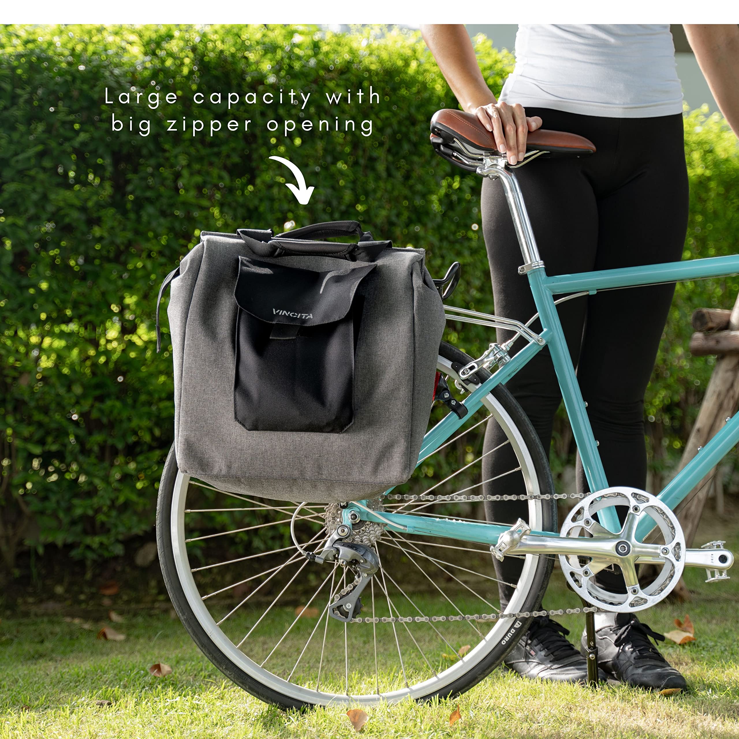 Vincita Jess Insulated Bike Pannier Bag - 24L Large Capacity Cooler Grocery Bag for Urban Commuters | Waterproof, Reflective Safety Spots & Easy-Access Zipper | Perfect for Cycling to Work, Grocery Shopping & Outdoor Picnics