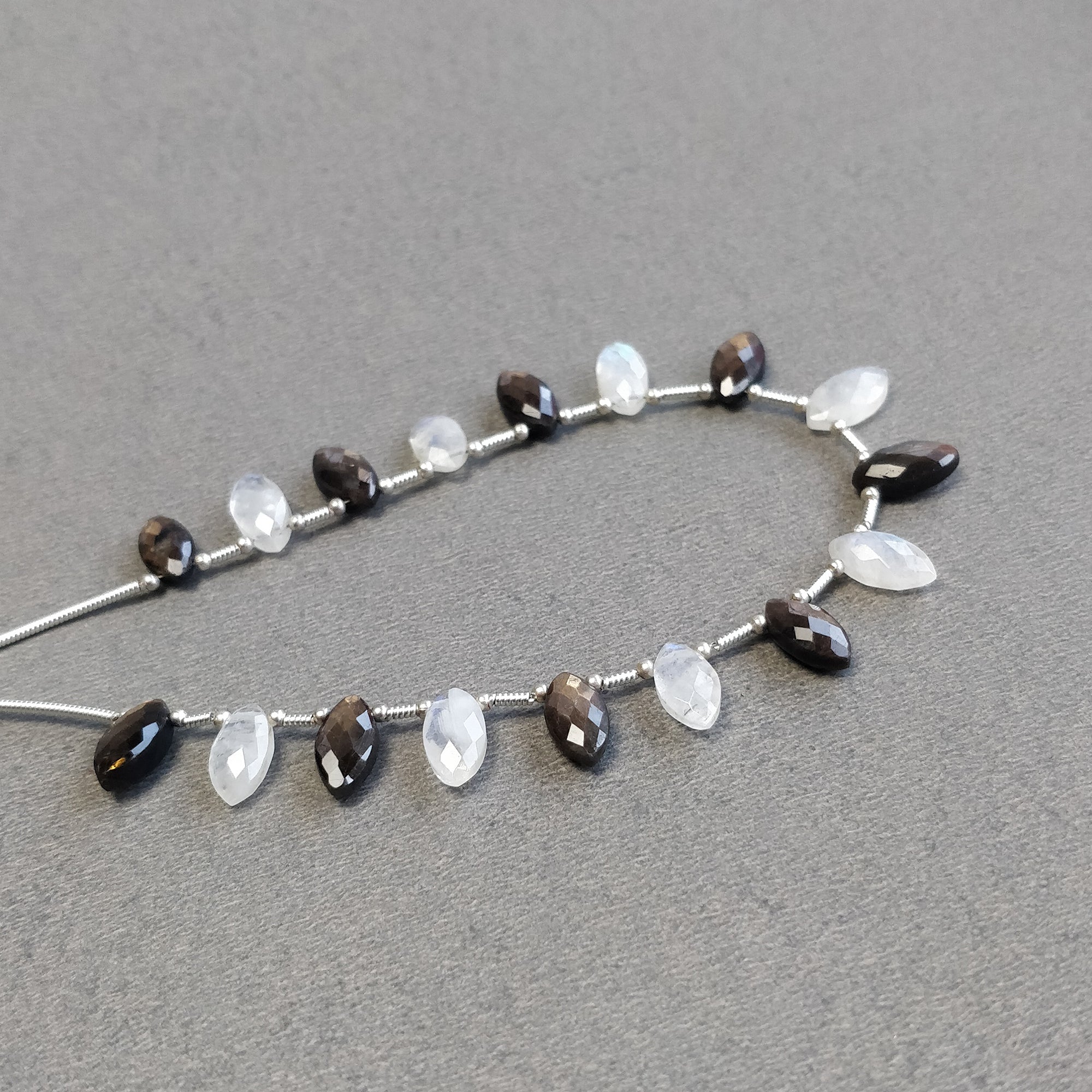 Natural Untreated Chocolate Sapphire & Rainbow Moonstone Marquise Faceted Loose Beads - Checker Cut Gemstones for Handmade Bracelets & Jewelry Making - Perfect for Boho, DIY Crafts & Gift Giving