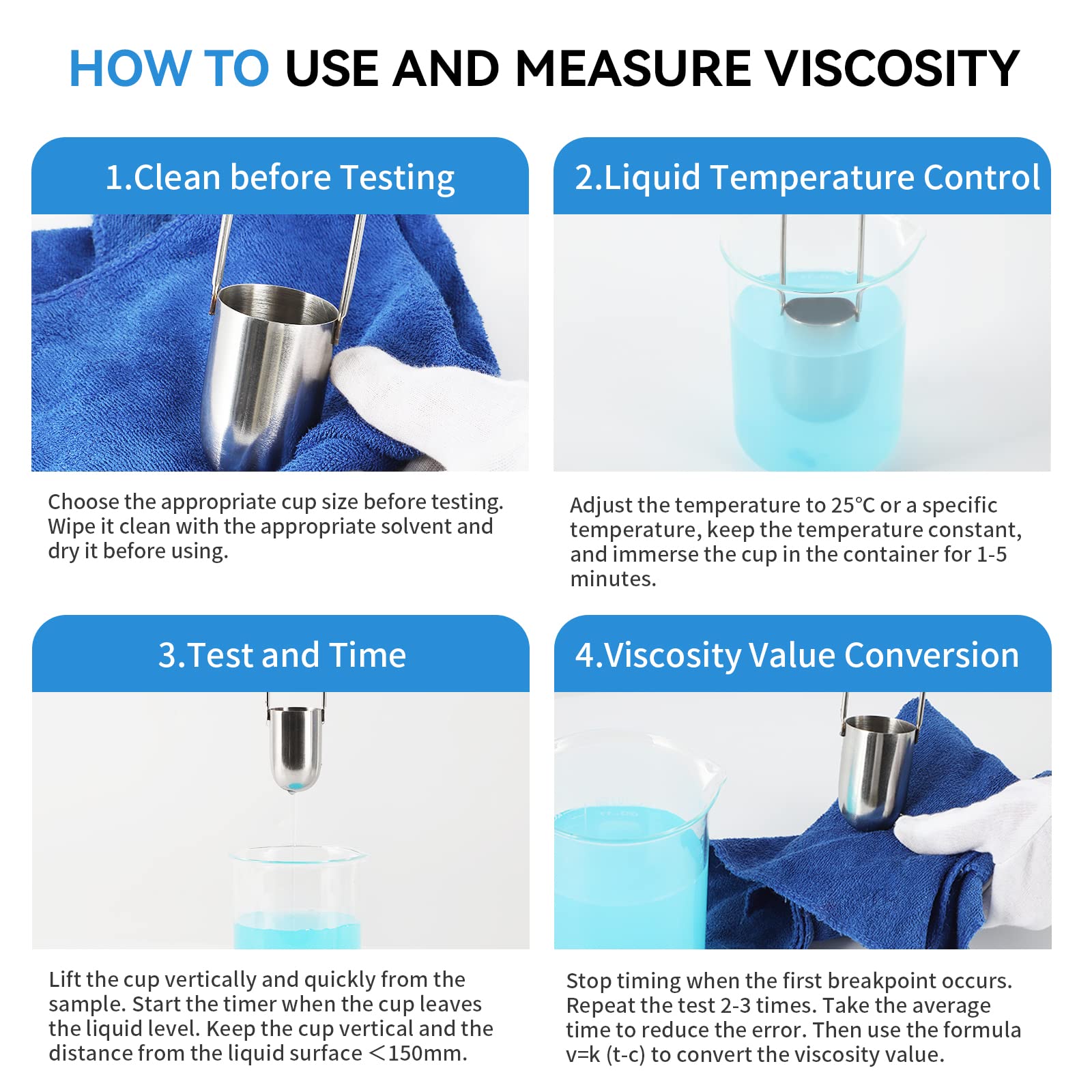 BAOSHISHAN Zahn Cup Viscosity Cup Set #1-#5, 44ml Stainless Steel Flow Viscometer for Paint, Oil, Coating - Perfect for Automotive, Industrial & DIY Finishing Projects