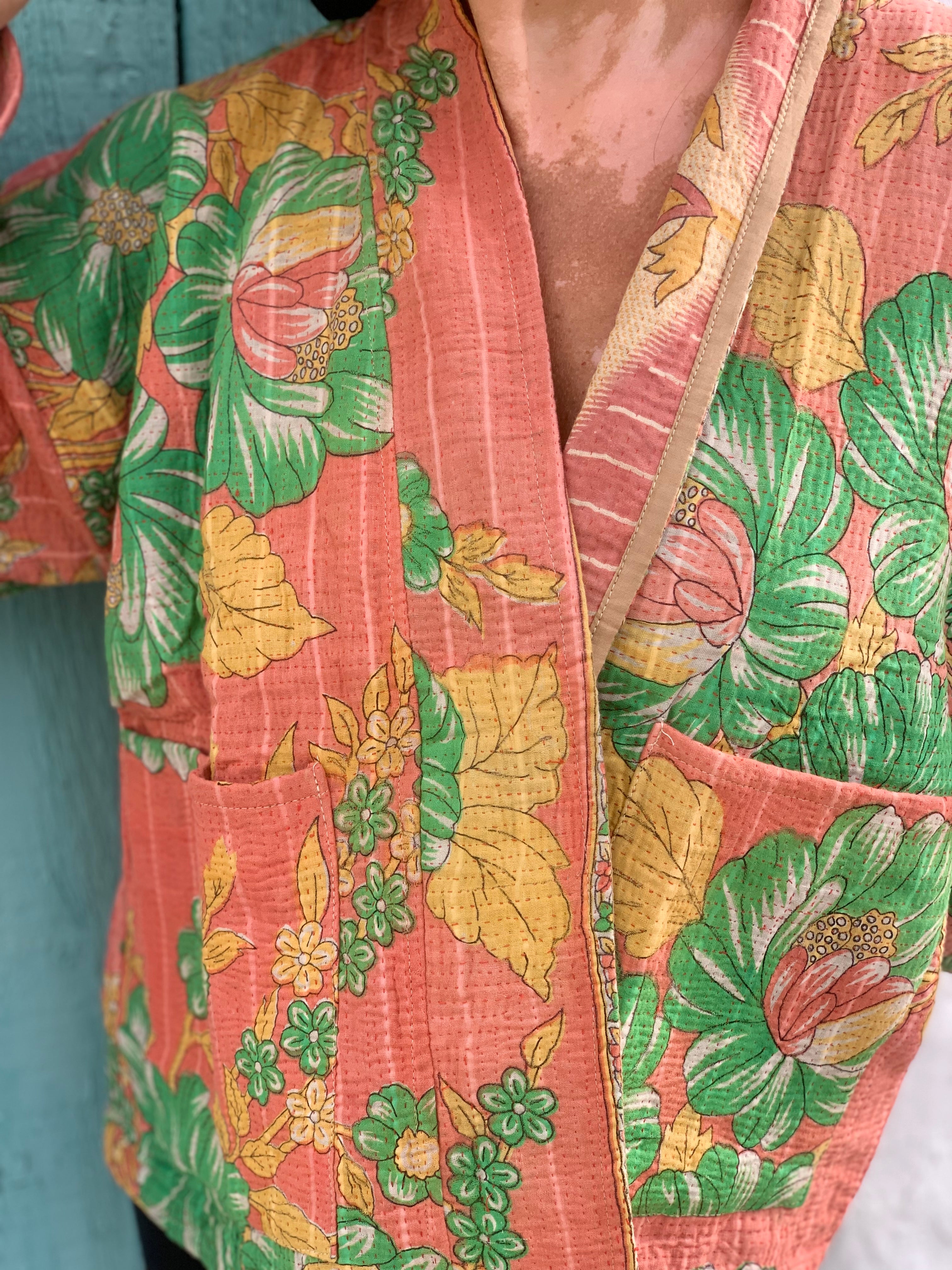 Vintage Cotton Kantha Jacket - Handmade Boho Embroidered Women's Outerwear for Casual Wear & Festival Fashion