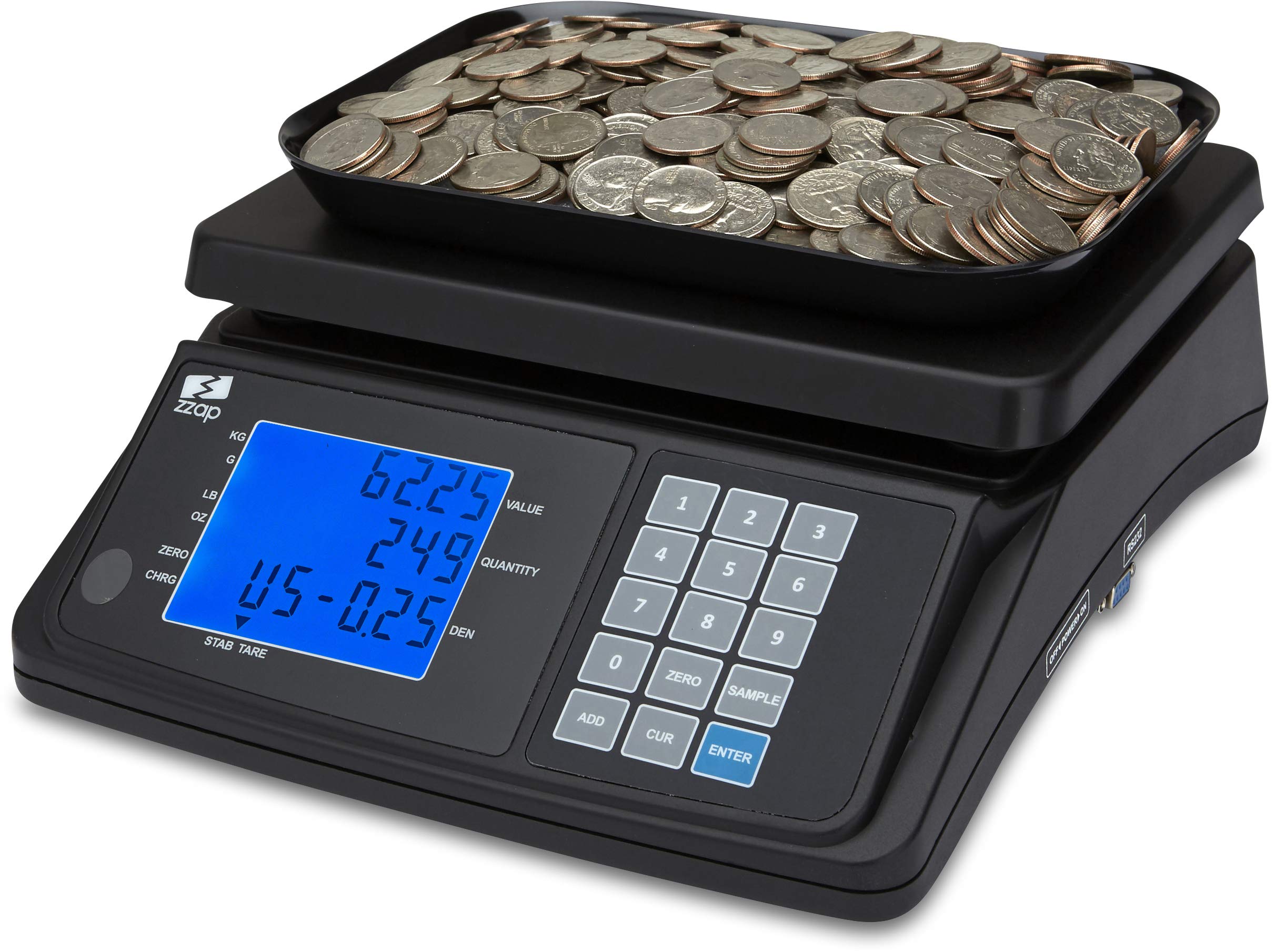 ZZap MS20 Digital Coin Counting Scale - Accurate Money Cash Currency Weighing Machine for Banks, Retail Stores & Home Use
