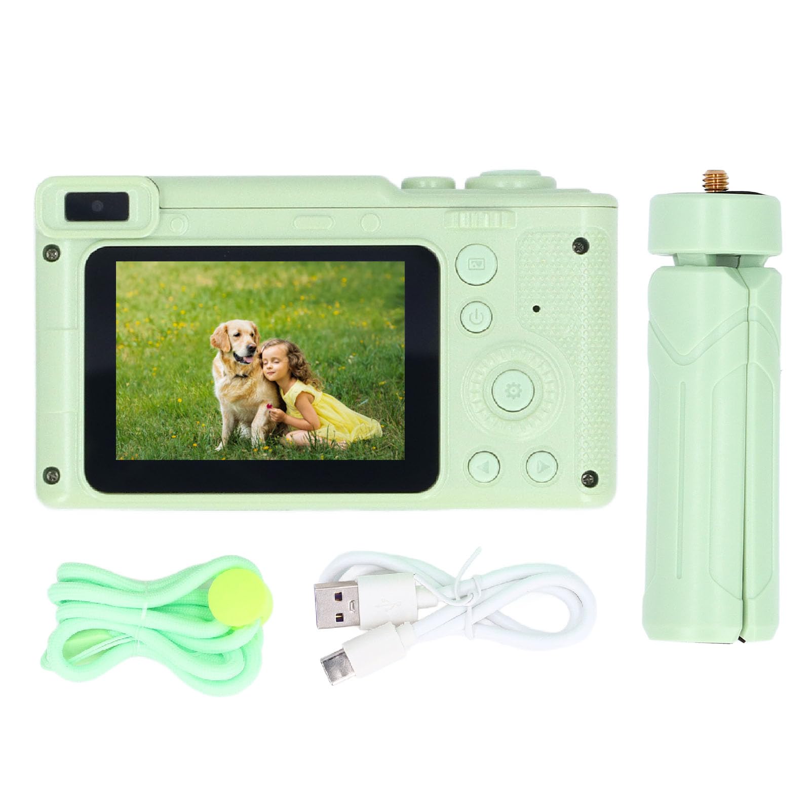 HD Digital Camera with 2.4in IPS Display | 8X Zoom Dual Front & Rear Cameras | Anti-Shake & Auto Focus | Night Vision & Built-in Filters | Perfect for Travel Vlogging & Photography (Green)