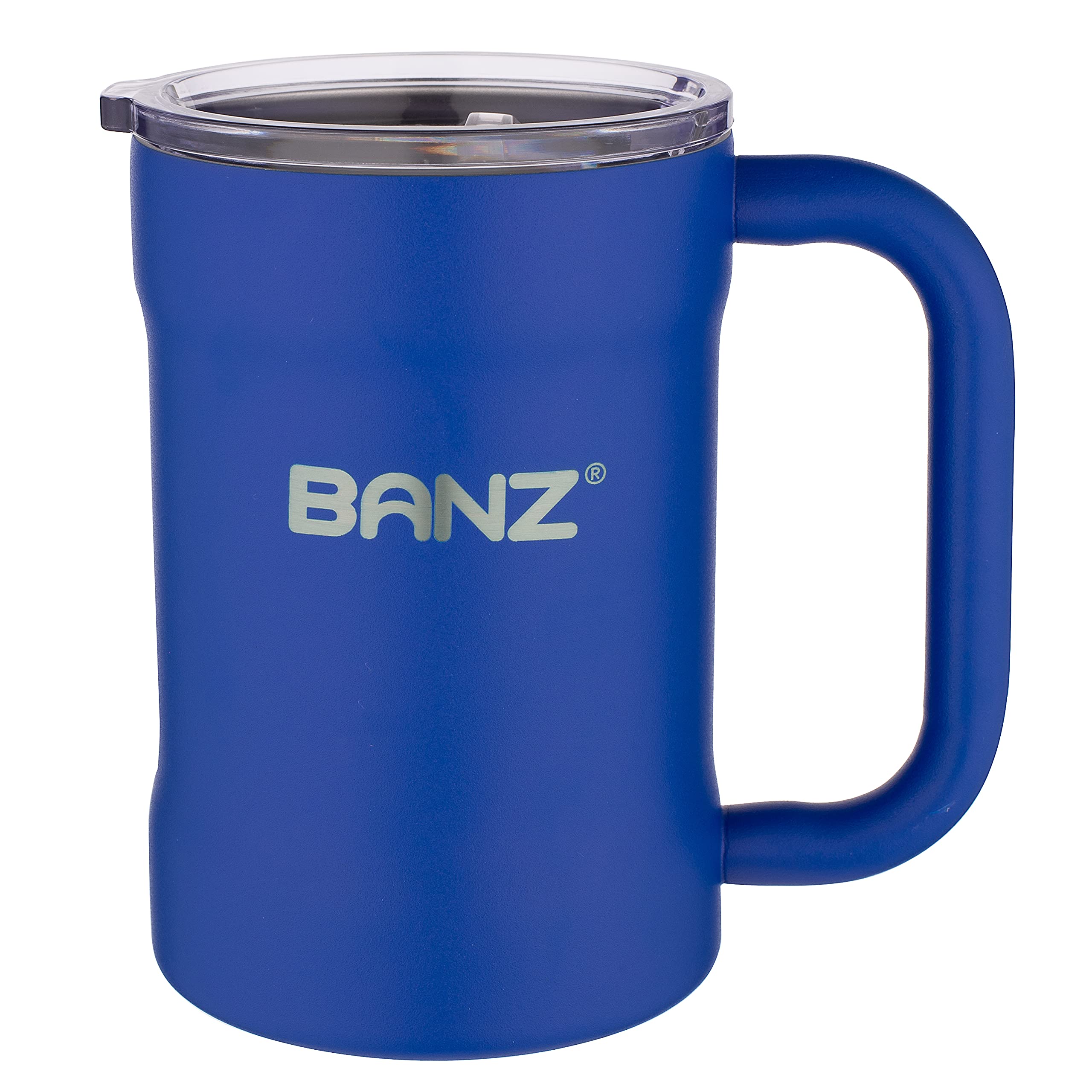 BANZ Insulated Travel Mug - 16oz Stainless Steel Vacuum Flask with Leak-Proof Lid, Navy Blue - Perfect for Coffee, Tea & Hot/Cold Drinks On-The-Go, Commuting, Camping & Outdoor Activities
