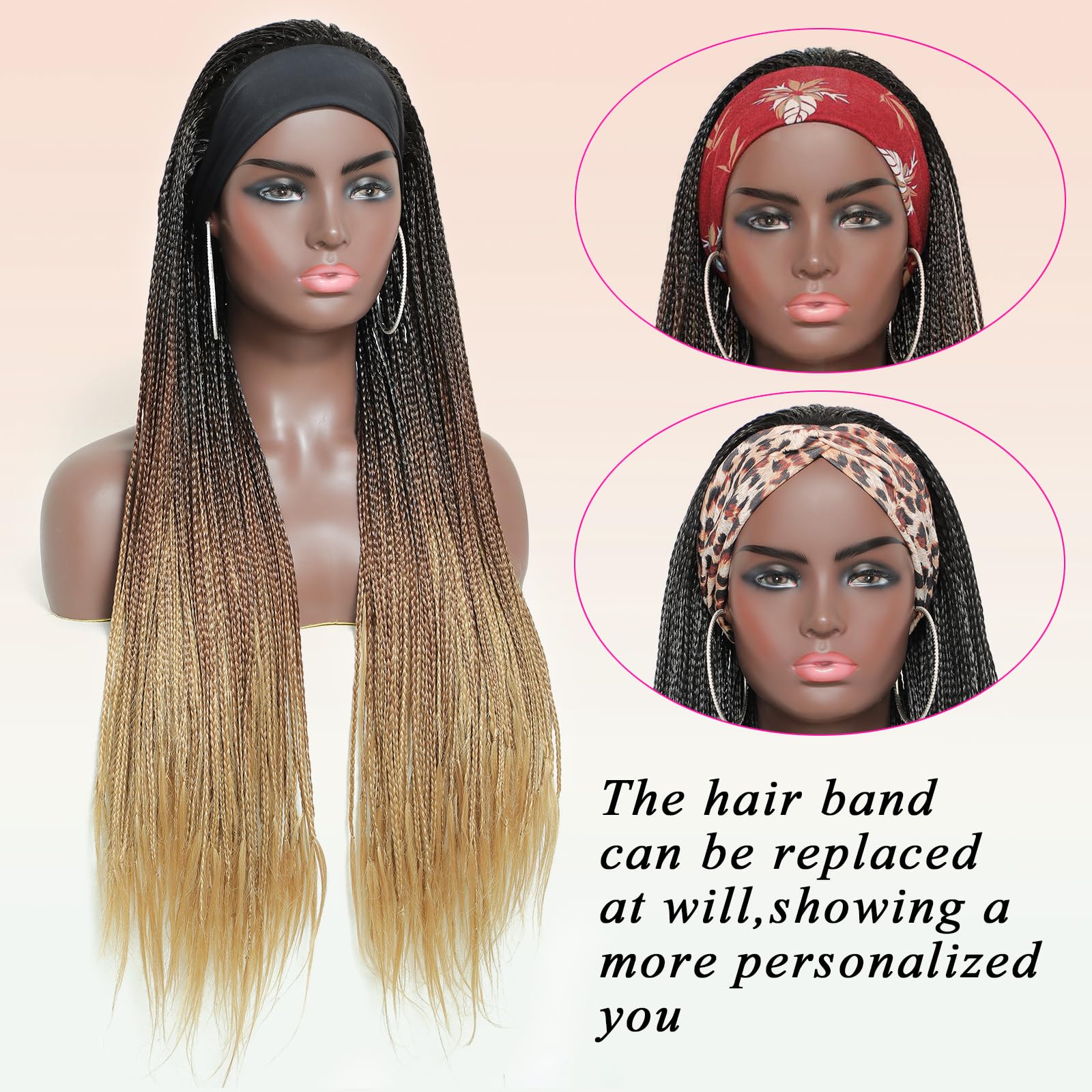 30 Inch Box Braided Headband Wigs for Black Women - Micro Braids Synthetic Wigs with Small Braids (1B/30/27) - Perfect for Protective Styling, Daily Wear & Special Occasions