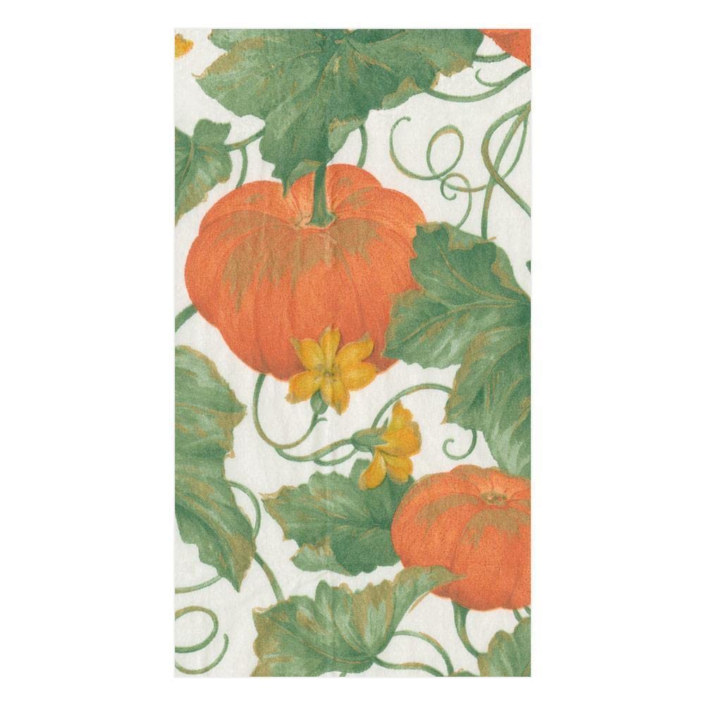 Caspari Heirloom Pumpkins Paper Guest Towel Napkins Set - 2 Packs of 15 Ivory & Orange Fall-Themed Napkins for Thanksgiving, Halloween, and Autumn Table Decor