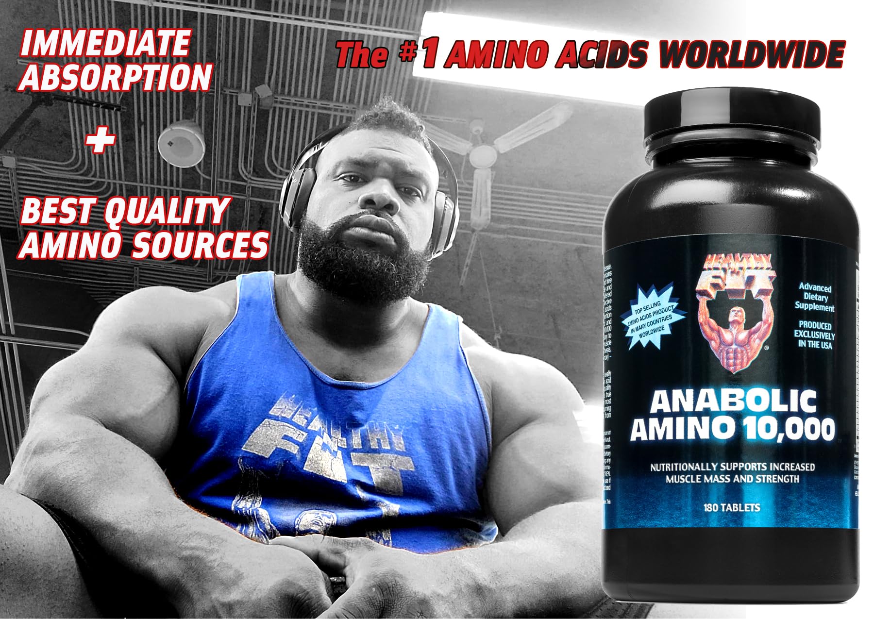 Healthy 'N Fit ANABOLIC Amino 10,000 - 90 Tablets with EAA & BCAA - 10,000mg Amino Acids per Serving for Muscle Recovery & Workout Performance - Ideal for Bodybuilders & Athletes