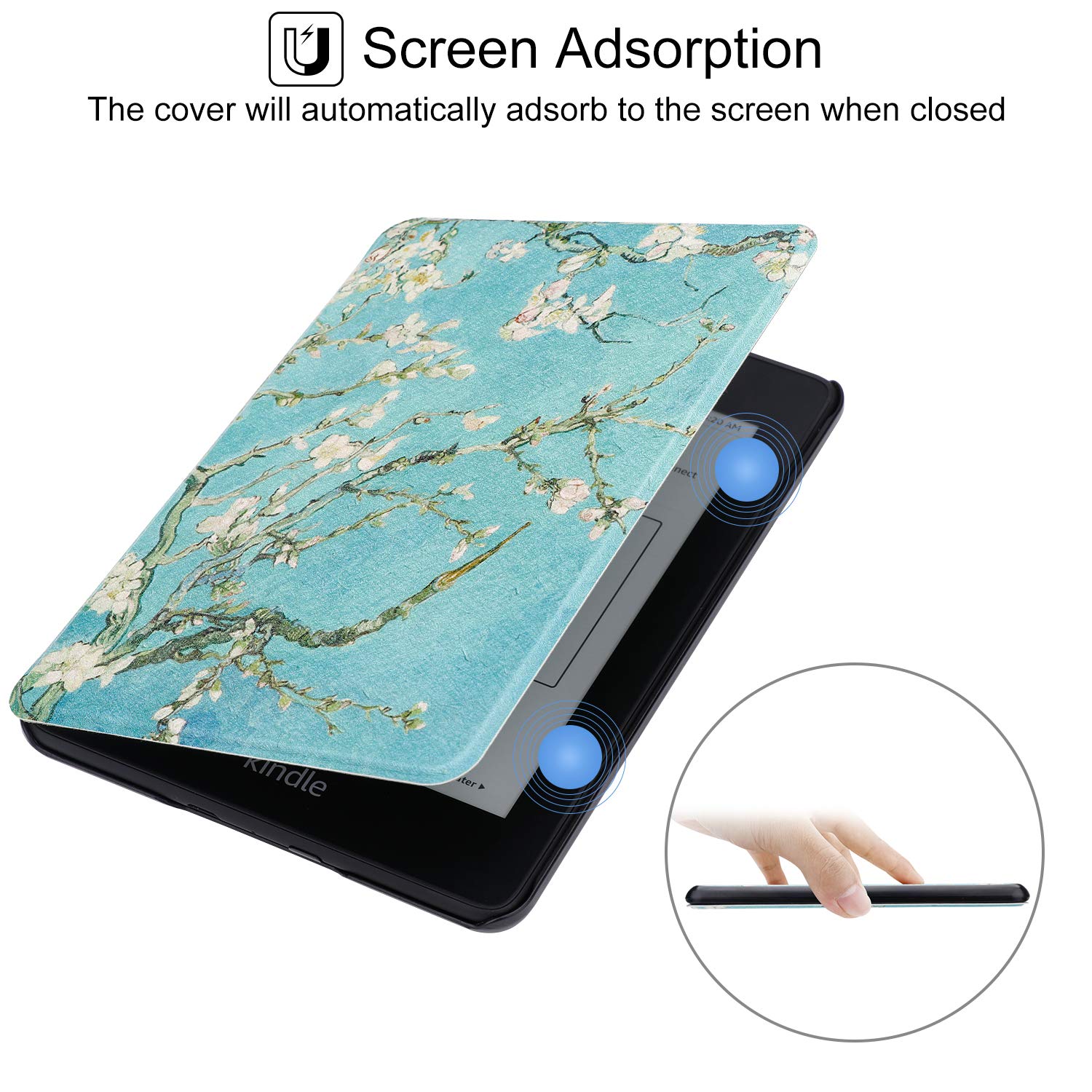 Premium PU Leather Case for Kindle Paperwhite 10th Generation (2018 Model PQ94WIF) - Slim Protective Cover with Auto Wake/Sleep Feature, Tree & Flower Design - Perfect for Reading at Home, Travel or Commuting