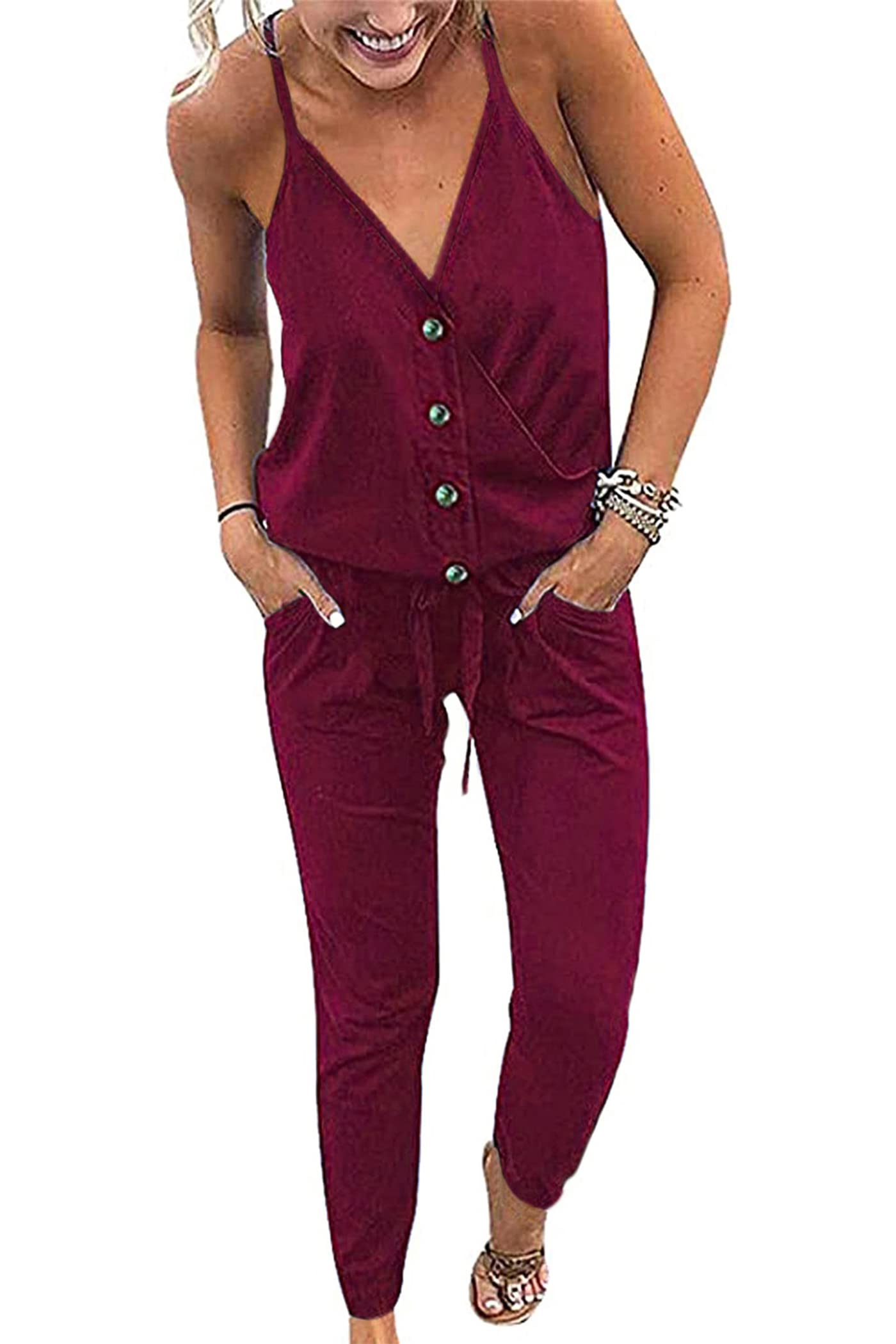 PRETTYGARDEN Women's Summer Casual Jumpsuit - Wrap V Neck Sleeveless Romper with Pockets | Lightweight One Piece Outfit for Beach, Vacation & Everyday Wear