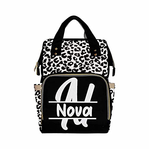 **Personalized Leopard Print Diaper Backpack - Custom Name Mommy Nursing Bag for Baby Boys & Girls - Waterproof Multifunctional Travel Daypack - Perfect Baby Shower Gift & Everyday Use**