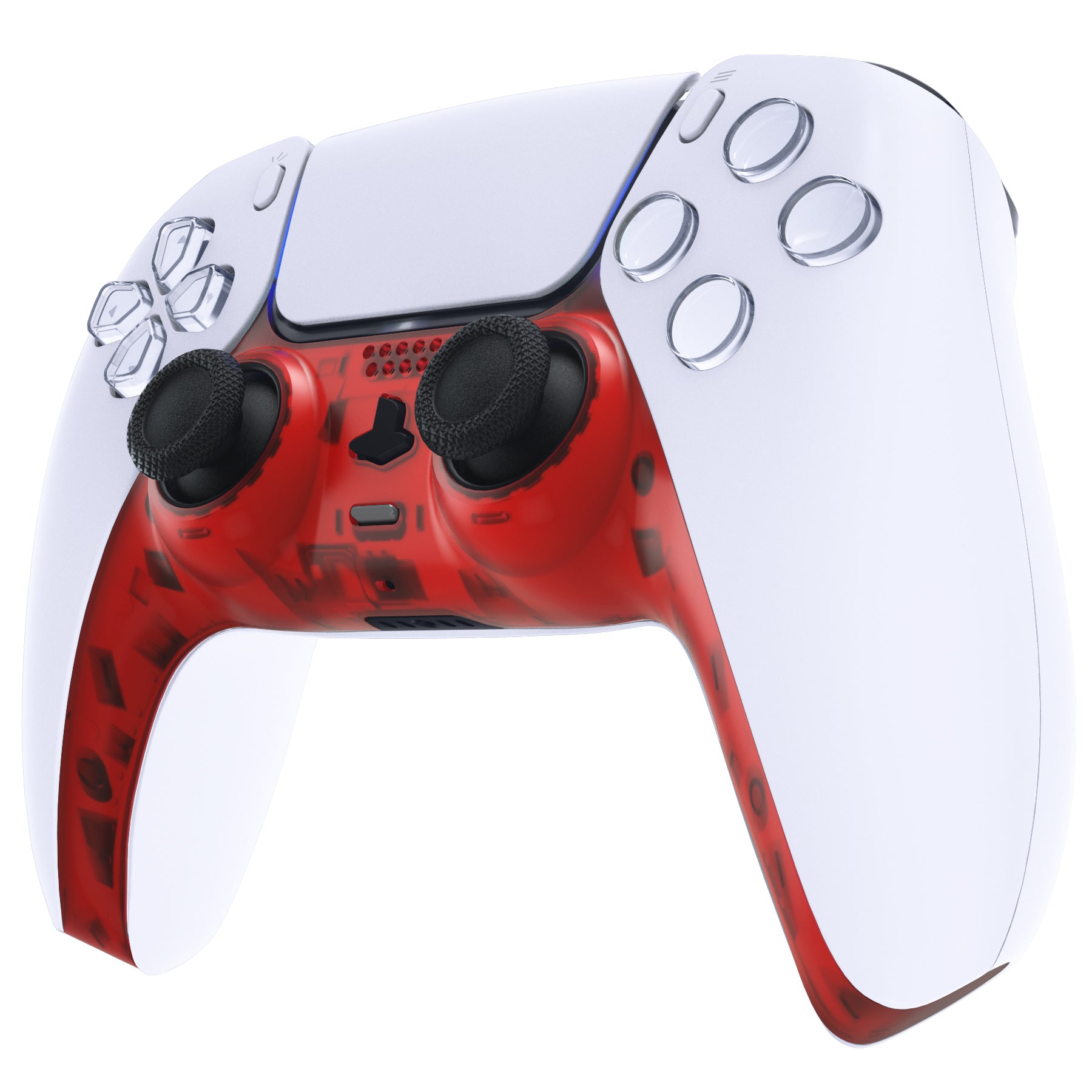 eXtremeRate Clear Red Replacement Shell for PS5 Controller BDM-010/020/030/040/050 - Custom Decorative Trim with Accent Rings - Perfect for Gaming Enthusiasts & Controller Customization