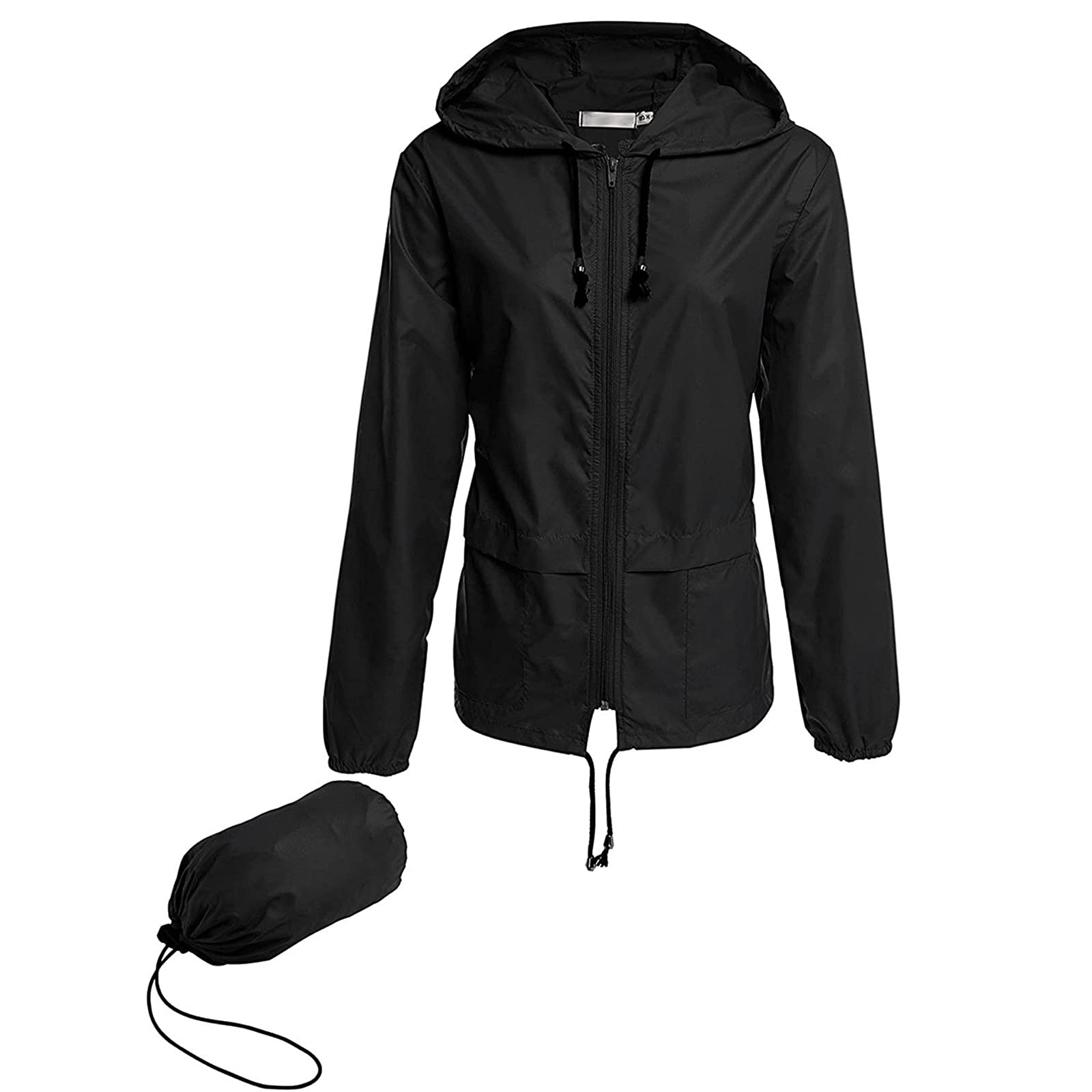 Women's Waterproof Raincoat with Hood - Lightweight Windbreaker Jacket for Outdoor Activities, Hiking & Travel | Zipper Closure & Stylish Patchwork Design