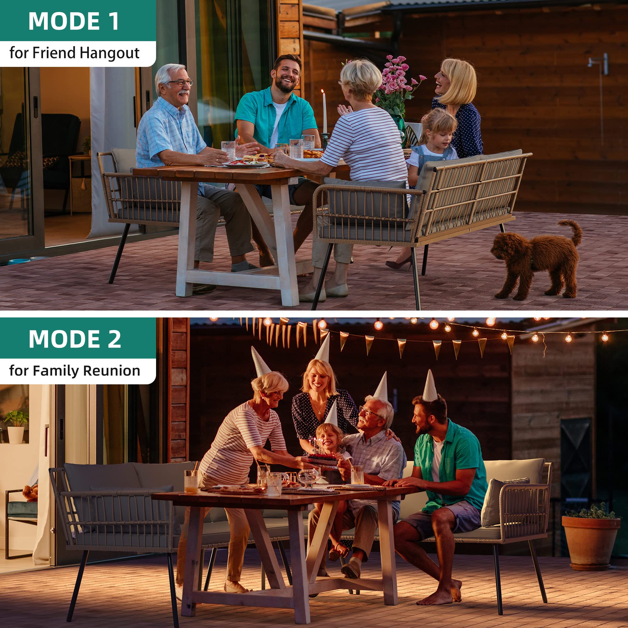 YITAHOME 4-Piece Patio Furniture Set, Outdoor Wicker L-Shaped Sectional Sofa with 5 Seats, Detachable Boho-Style Lounger with Thick Cushions & Side Table - Grey | Perfect for Backyard, Porch, Garden & Poolside Relaxation