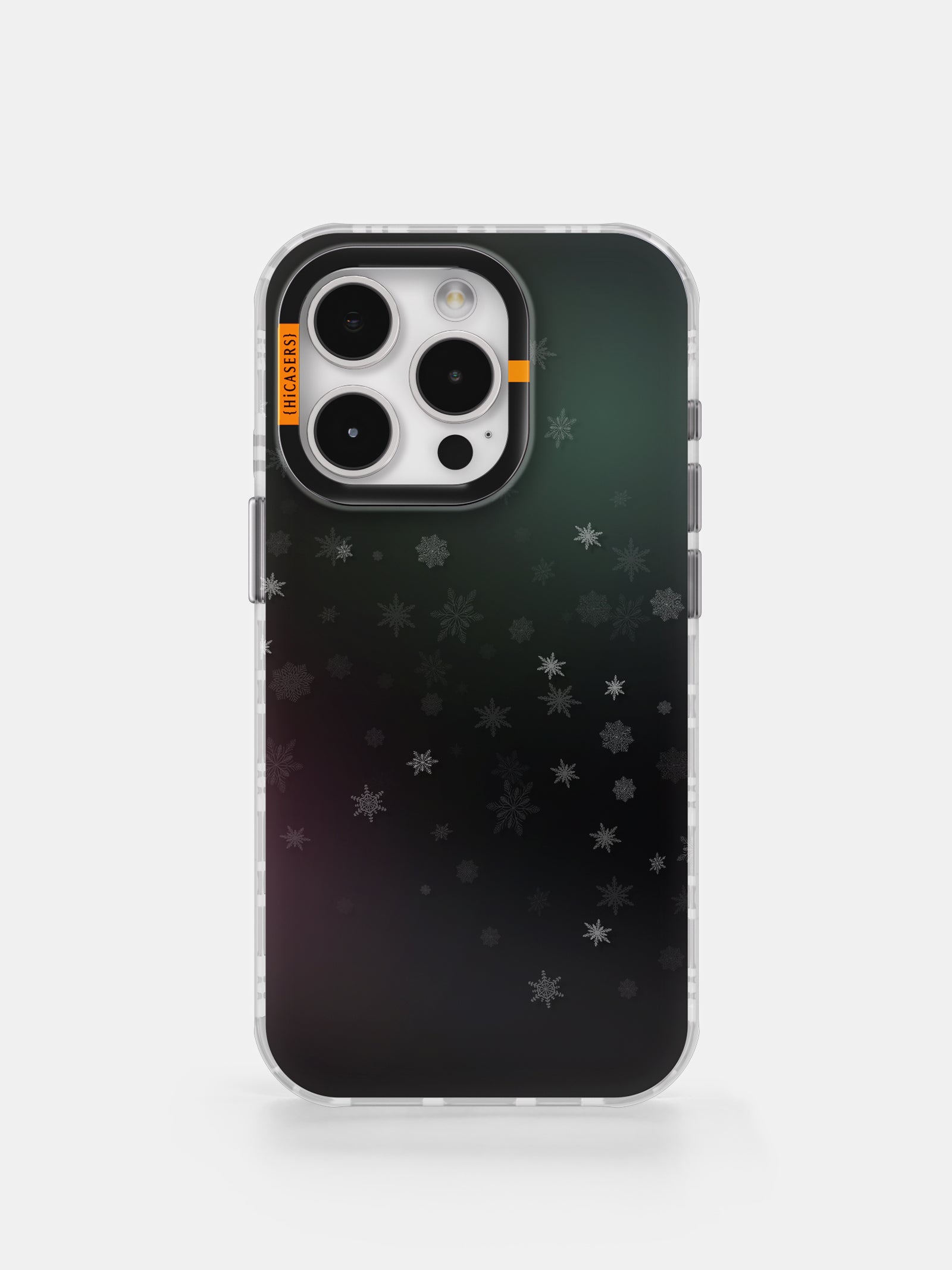 Iridescent Mirror Case with Small Snowflakes Pattern - Charcoal Grey | Perfect for Holiday Gifts, Winter Decor & Vanity Accessories