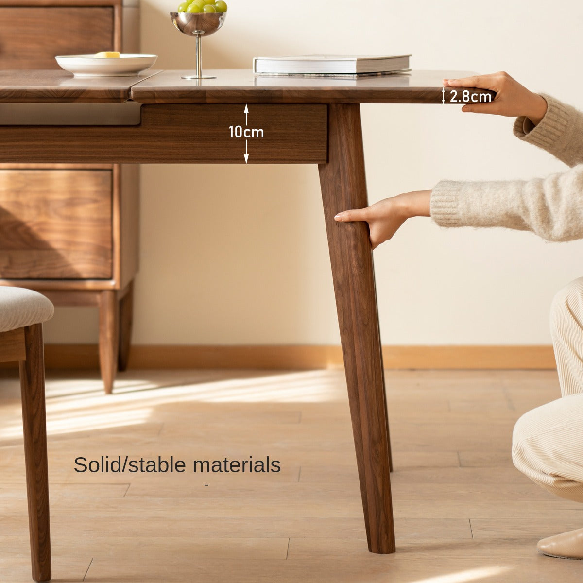 Solid Black Walnut Extendable Dining Table - Expandable Wooden Table for Small Spaces | Perfect for Family Dinners, Entertaining Guests & Space-Saving Home Decor