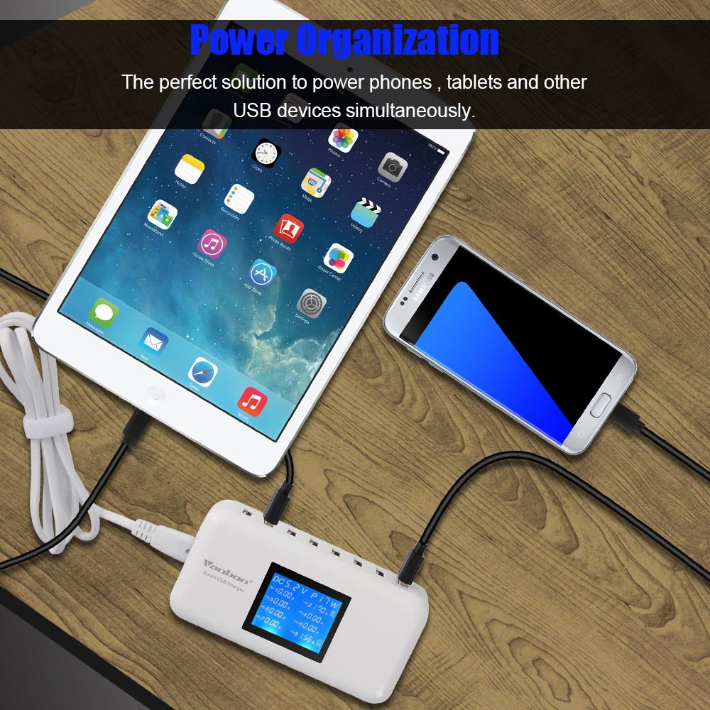 60W 8-Port USB Wall Charger Fast Charging Station with LCD Display - Universal Multi-Port USB Charger for iPhone, Samsung, iPad, Tablets & More - Perfect for Home, Office, Travel & Family Charging Needs