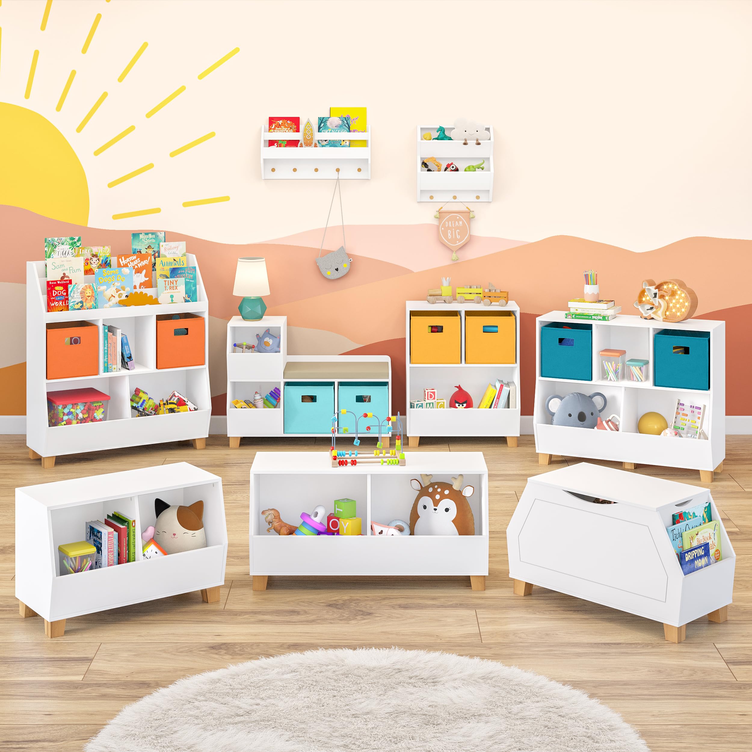 RiverRidge Kids Toy Storage Organizer Bench with 6 Cubbies & Toy Bins - Playroom Organization Furniture for Toys, Books & Games - White - Perfect for Bedroom, Playroom & Daycare Storage Solutions