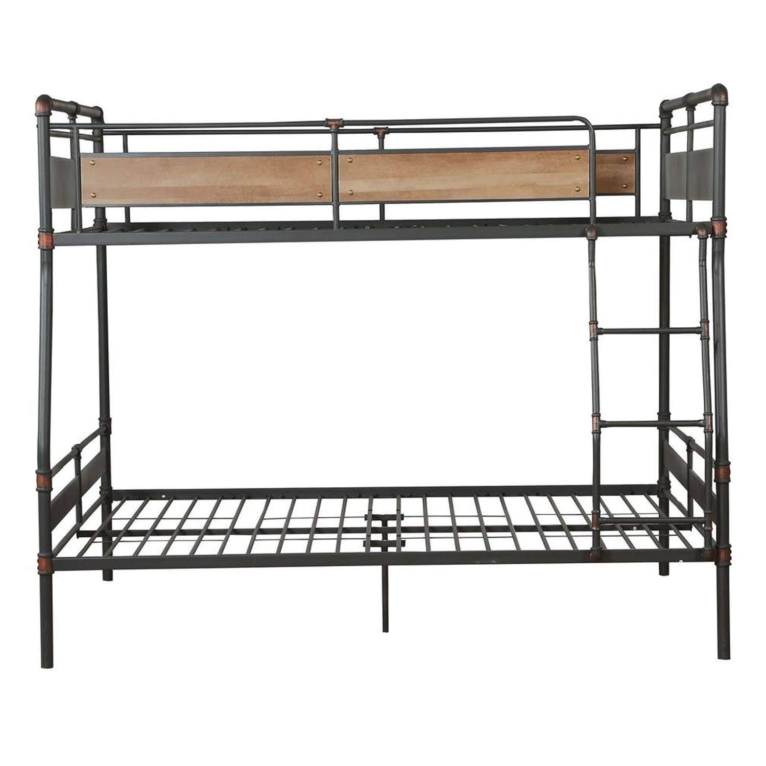 Benjara Full Over Queen Metal Bunk Bed with Ladder - Black & Brown - Space Saving Bunk Bed for Kids, Teens & Guest Rooms - Sturdy Steel Frame for Dorm, Bedroom or Vacation Home
