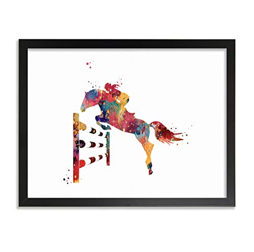 Framed Equestrian Jumping Horse Art Print - Horse Riding Wall Decor for Home & Office - Perfect Gift for Horse Lovers & Equestrian Competitions - Ideal for Living Room, Bedroom & Stable Decor