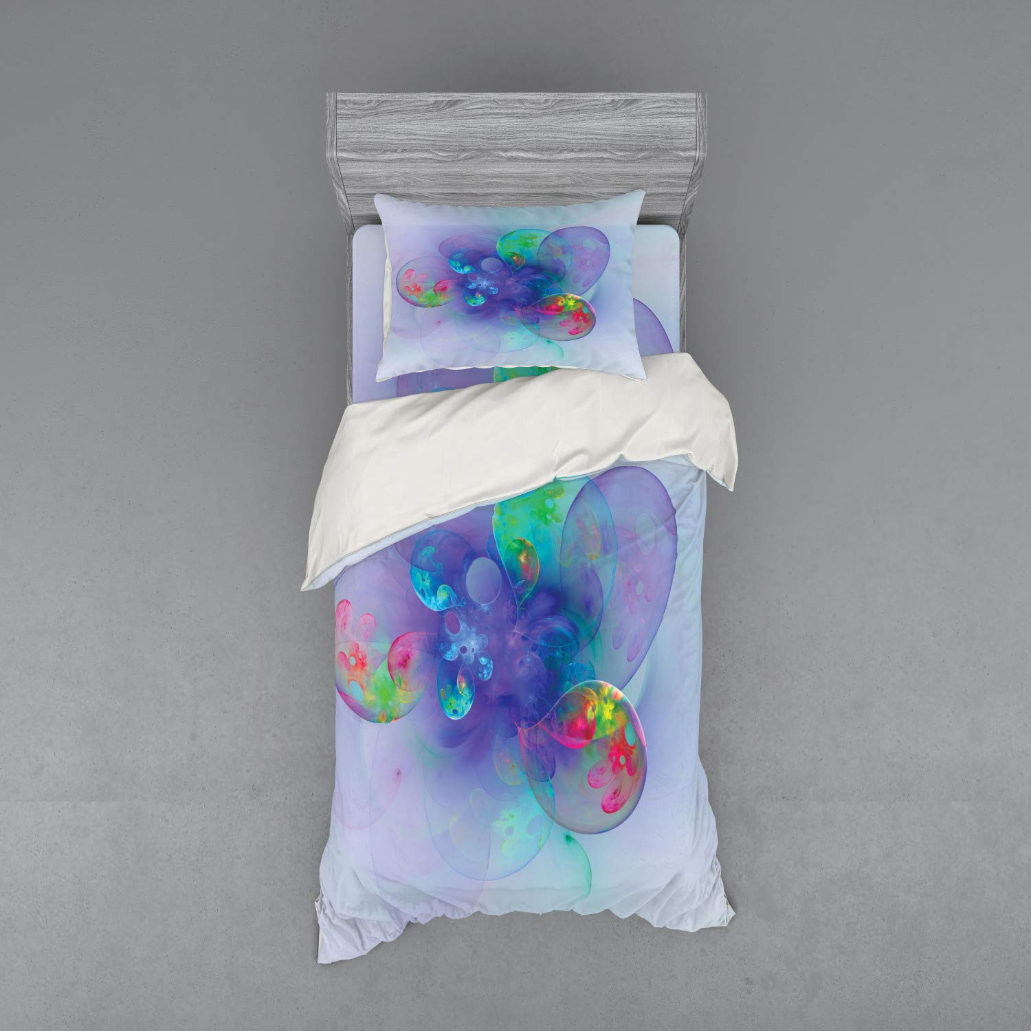 Ambesonne Psychedelic Abstract Duvet Cover Set - Trippy Digital Balloon Misty Graphic 3-Piece Bedding with Sham & Fitted Sheet, Twin Size, Violet Red - Perfect for Bohemian & Hippie Style Bedrooms, Dorm Rooms & Unique Home Decor