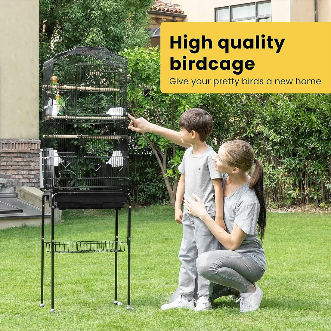VIVOHOME 64 Inch Large Bird Cage with Play Top & Wheels - Spacious Home for Parrots, Conures, Lovebirds, Cockatiels, Parakeets - Perfect for Playtime & Training in Living Room or Patio