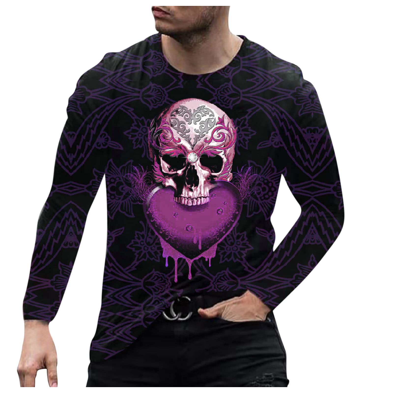 BEUU Men's Long Sleeve 3D Tiger & Lion Print Crewneck T-Shirt - Athletic Casual Tee for Spring 2022 | Gym, Streetwear & Everyday Outfits