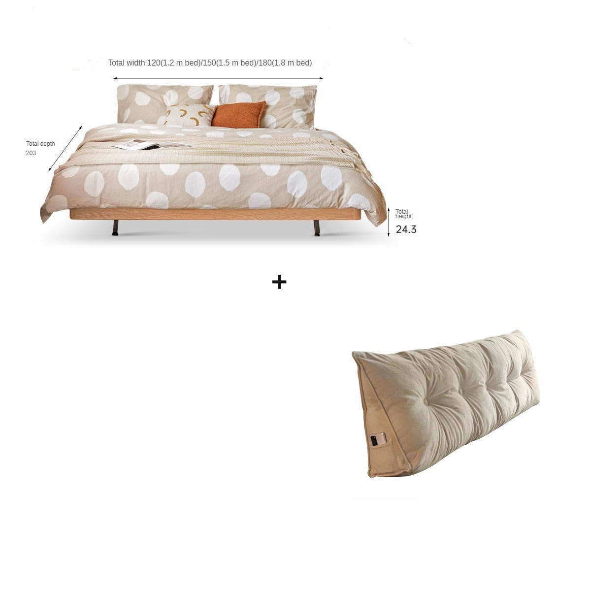 Solid Oak Wood Platform Bed - Headboard Free Modern Design with Night Light - Perfect for Bedroom, Guest Room & Small Spaces