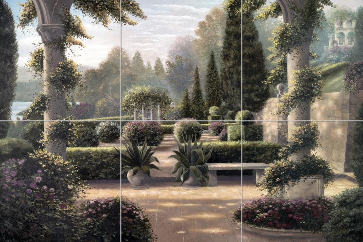 Ceramic Backsplash Tile Mural - Garden Landscape Design for Kitchen, Bathroom & Shower - Parterre De La Vierge by Betsy Brown - Perfect for Home Renovation, Interior Decor & Accent Walls