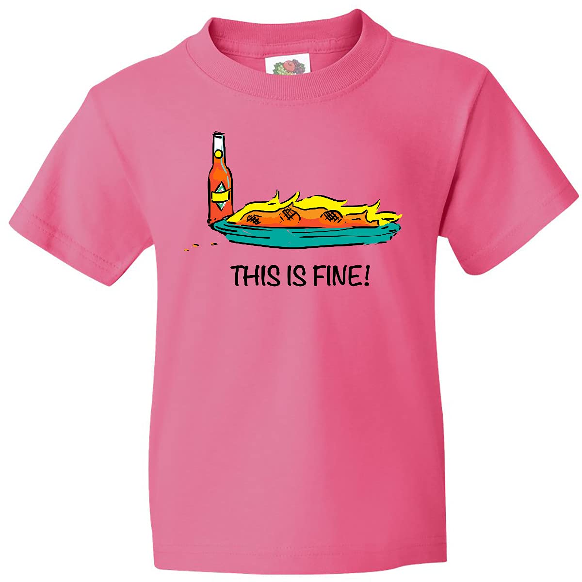 Inktastic 'This is Fine' Burning Hot Sauce Youth T-Shirt - Funny Sarcastic Graphic Tee for Boys & Girls - Perfect for Casual Wear, Gifts & Meme Lovers