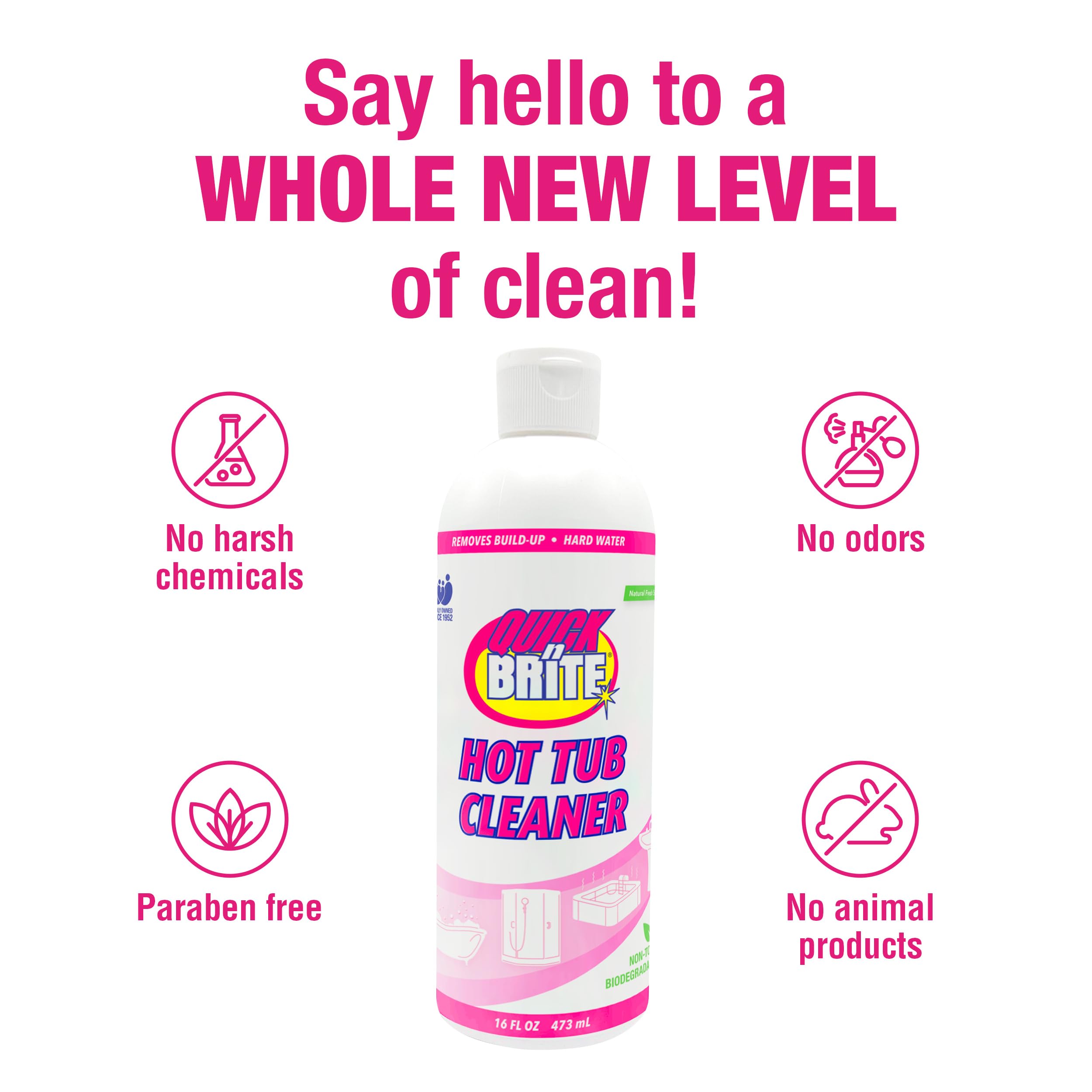 Quick N Brite Heavy Duty Hot Tub Cleaner Kit - Non-Abrasive Cleaning Gel with Sponge & Microfiber Cloth, 16oz | Removes Stains, Scum & Buildup | Safe for All Hot Tub Surfaces | Perfect for Jacuzzis, Spas & Whirlpools (Packaging May Vary)