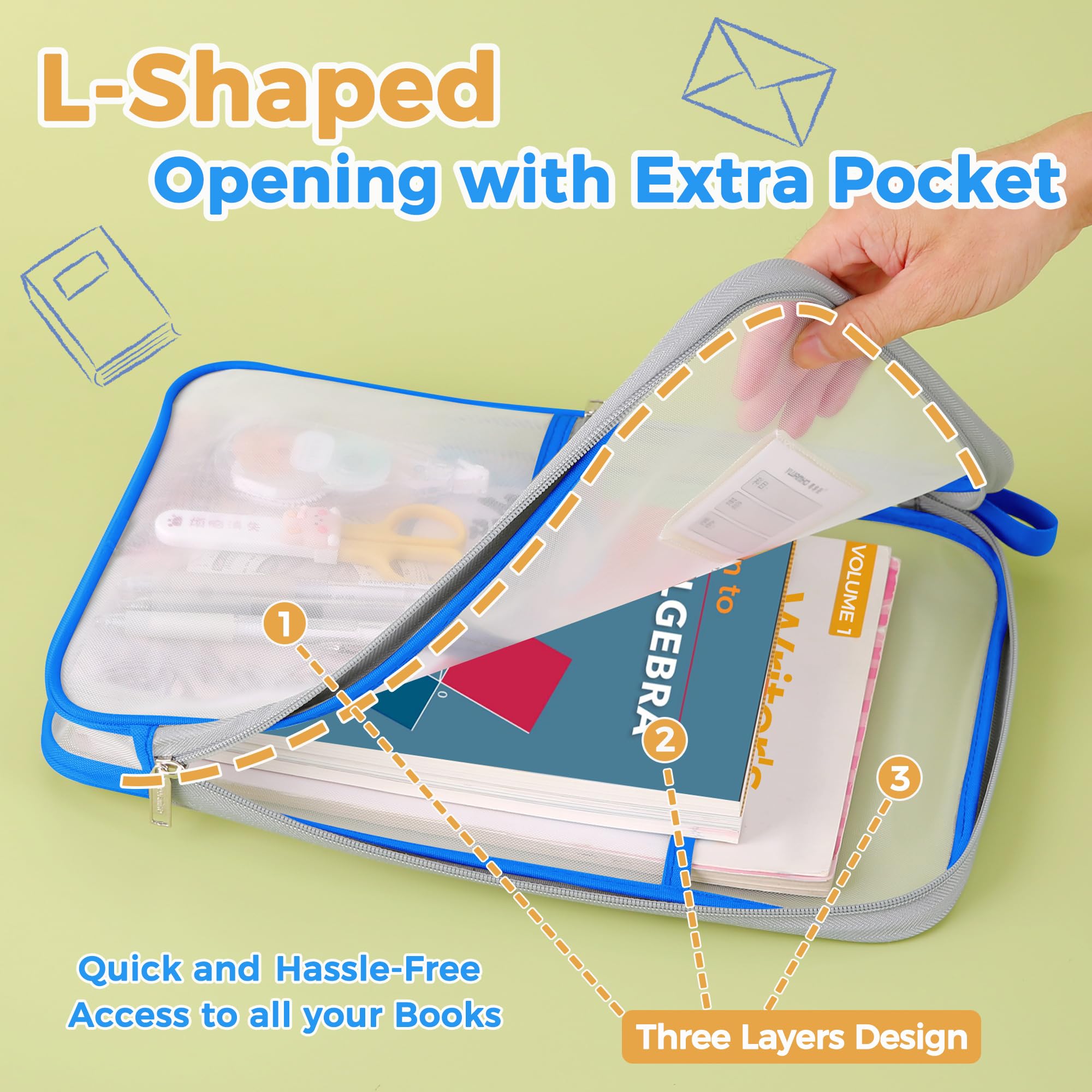 Mesh Zipper Pouch 14.8x10.8 Inch - 4 Pack Transparent Lightweight Nylon File Folders, A4 Size Multi-Layer Document Organizer for Office, School, Travel & Home Organization (Perfect for Files, Stationery & Accessories Storage)